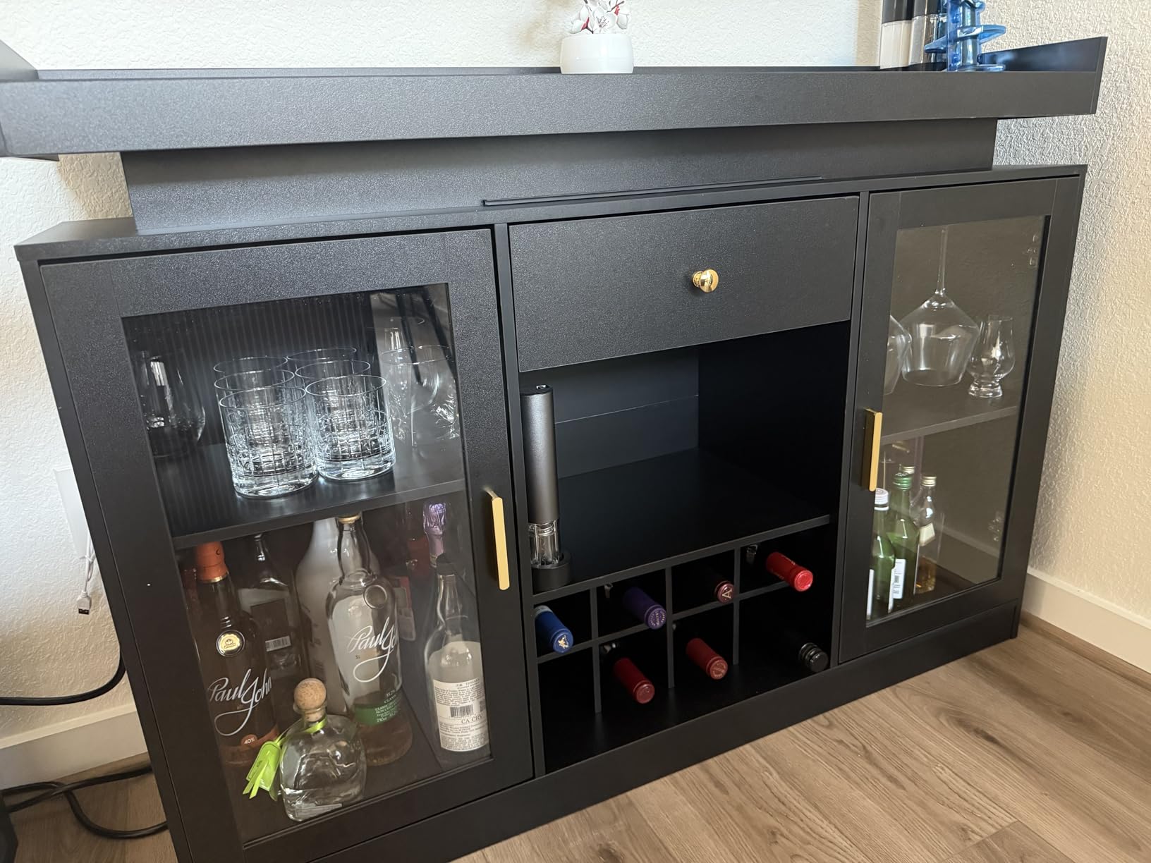 Auromie Wine Bar Cabinet with LED Light, Modern Sideboard customer photo 2