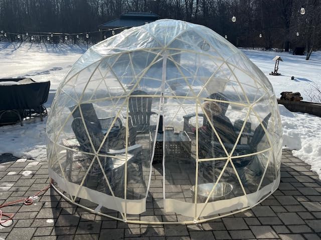 Garden Dome Tent 12*7.2FT, 360° View Geodesic Dome Greenhouse with PVC Clear Cover, Waterproof Garden Bubble Dome Tent House with 2 x 10M Light Strings for Outdoor, White customer photo 1