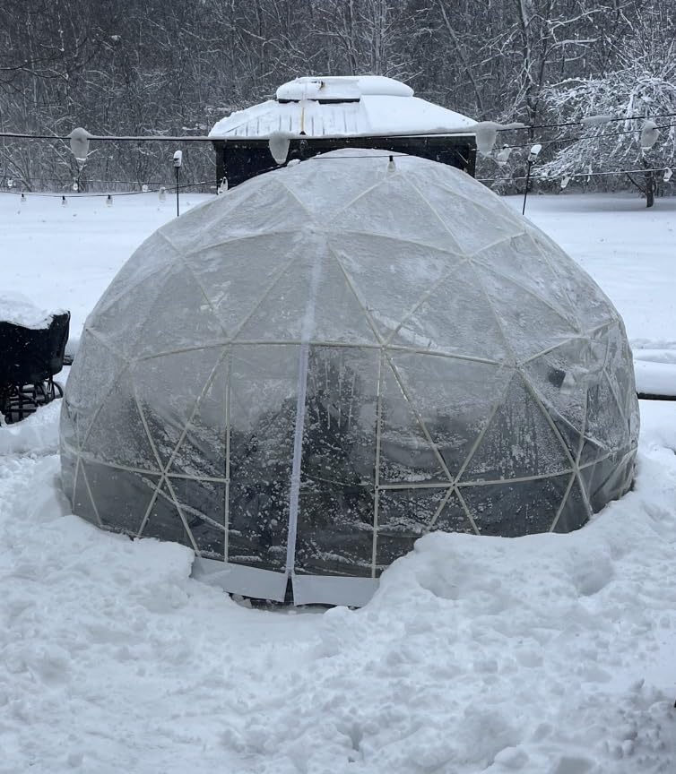 Garden Dome Tent 12*7.2FT, 360° View Geodesic Dome Greenhouse with PVC Clear Cover, Waterproof Garden Bubble Dome Tent House with 2 x 10M Light Strings for Outdoor, White customer photo 2