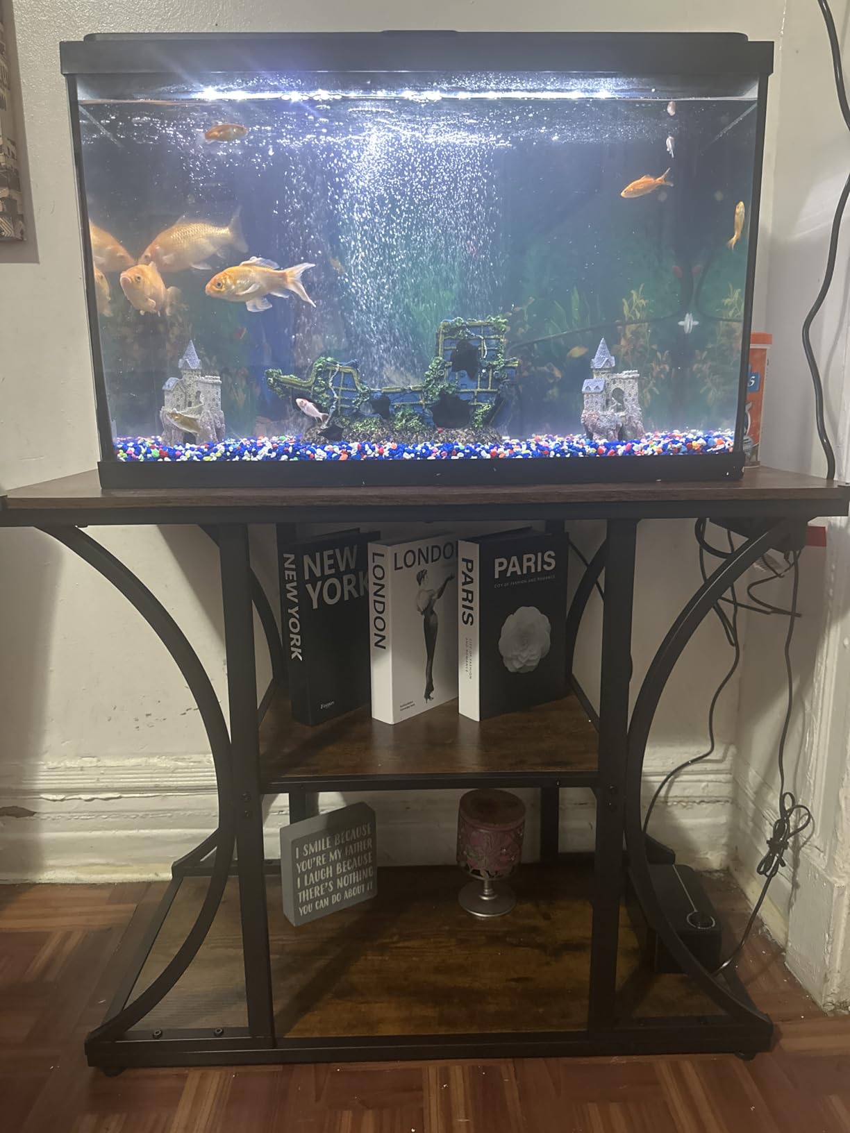 50 Gallon Aquarium Stand with Power Outlets Fish Tank Stand with 3-Tier Storage Shelves Display Stand for Turtle Tank Shelves Metal Frame Stand for Living Room Office Entryway,Brown customer photo 1
