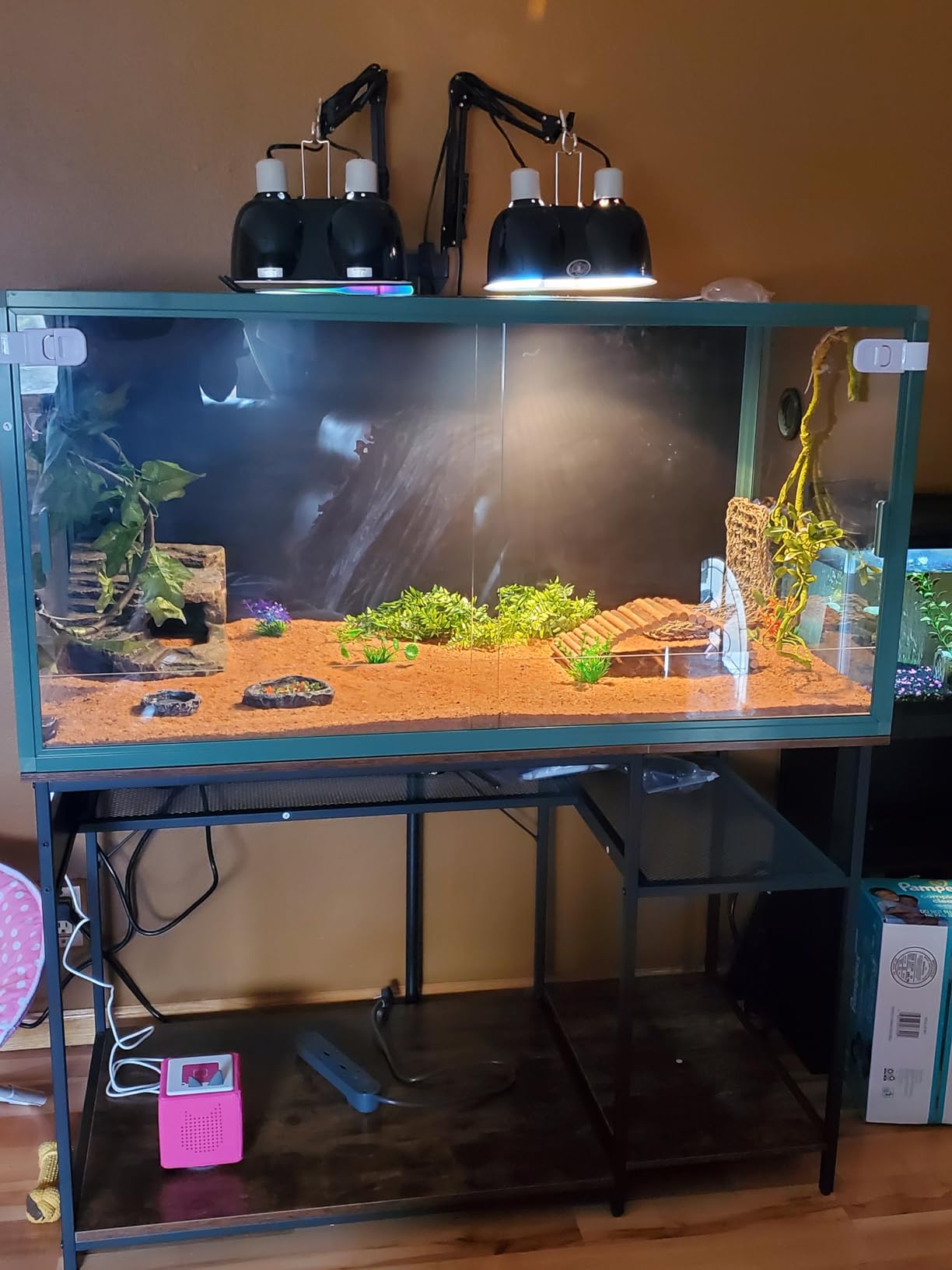120 Gallon Fish Tank Stand with Power Outlets, Heavy Duty Large Aquarium Stand with Light, Double Reptile Tank Turtle Terrariums Table, 1100LBS Capacity customer photo 1