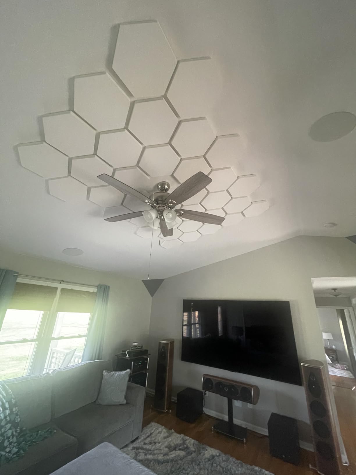 TroyStudio Acoustic Ceiling Panels - 14.2 X 12.4 X 1.2 Inches 4 Pcs Coated Fiberglass Hanging Drop Ceiling Tiles customer photo 1