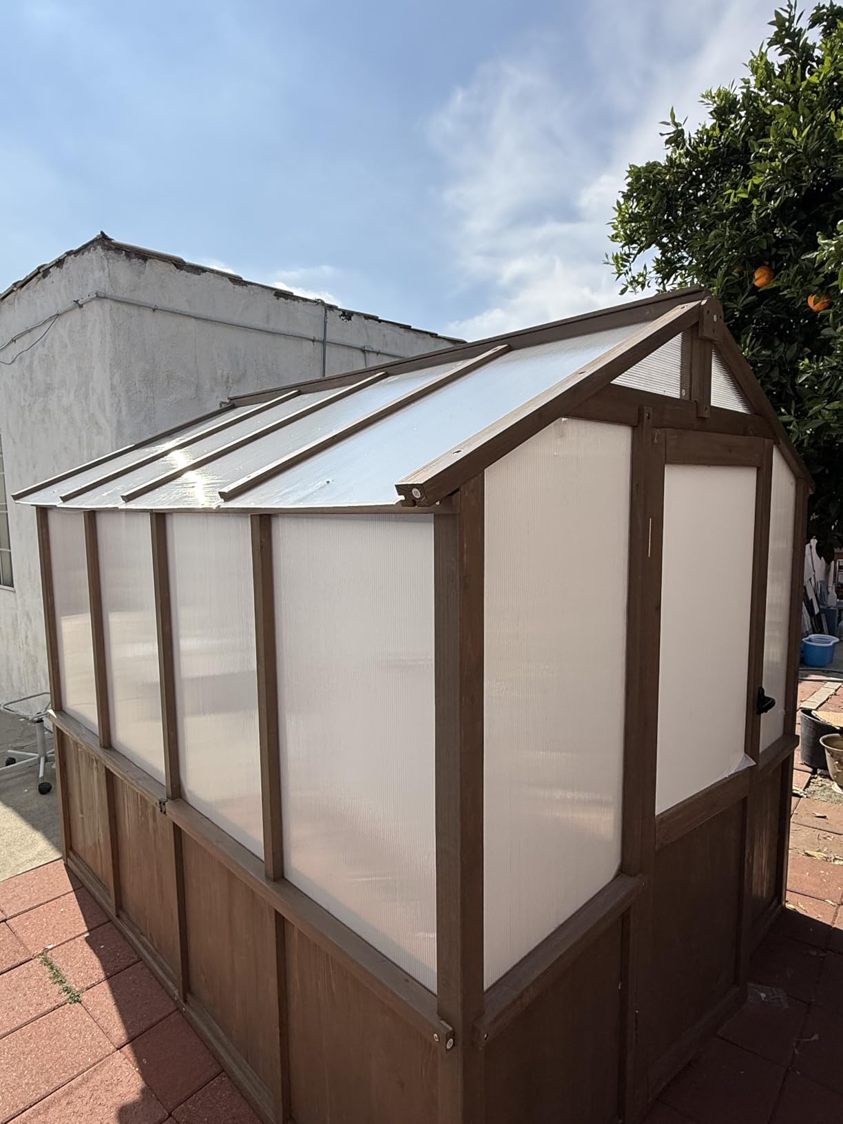 Aoxun 6x8 FT Wooden Greenhouse for Outdoors, 6MM Thick Polycarbonate Panel, Walk-in Green House Kit with Adjustable Roof Vent and Lockable Door, Heavy Duty Cedar Greenhouse, Backyard Garden, Natural customer photo 1