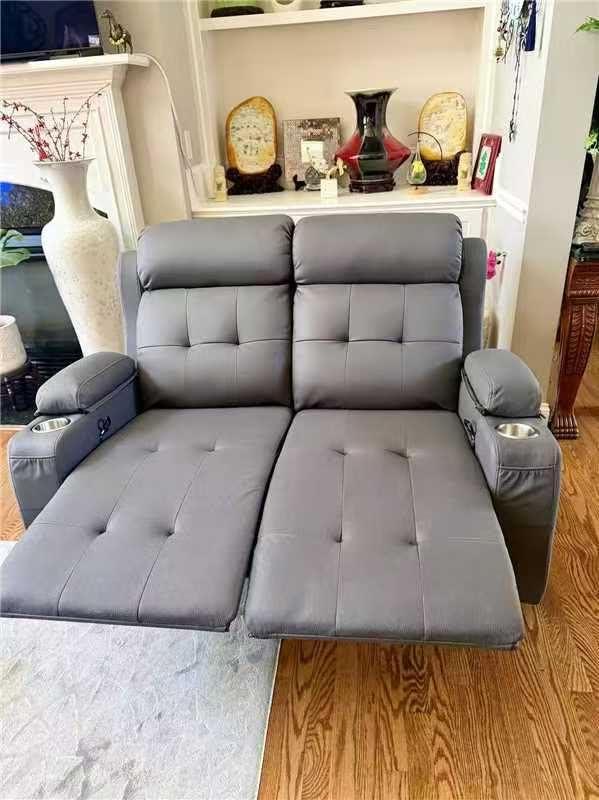 RV Loveseat Recliner Sofa, Wall Hugger Double Recliners with LED Light, USB, Pocket, Cup Holder, Massage Fabric Reclining Couch, 150° Sleeper Sofa customer photo 1
