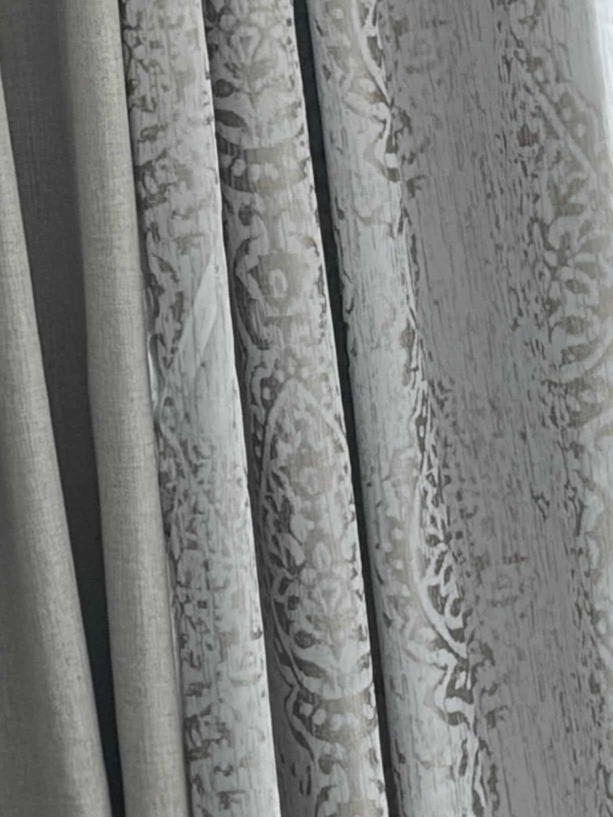 KOUFALL Gold Black Out Curtains 96 Inch Long 2 Panel Set, Boho Damask Pattern Blackout Heavy Thermal Insulated Curtains for Winter customer photo 2