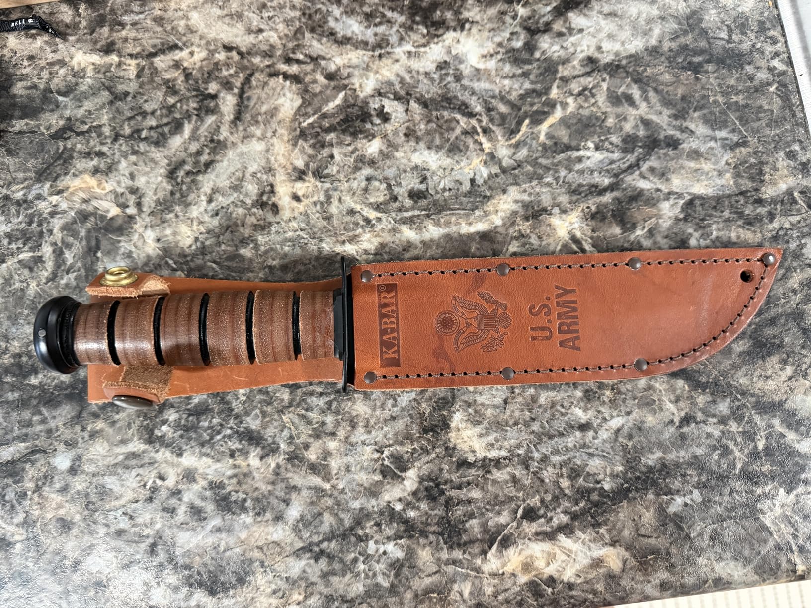 KA-BAR 1220 US Army Straight Edge Fighting/Utility Knife with Leather Sheath, Beige, 7