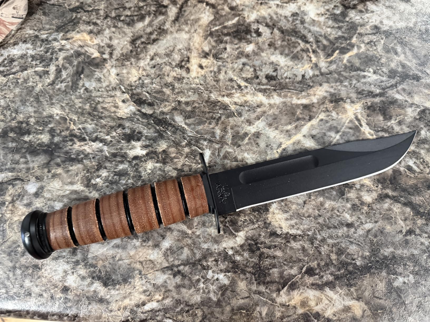 KA-BAR 1220 US Army Straight Edge Fighting/Utility Knife with Leather Sheath, Beige, 7