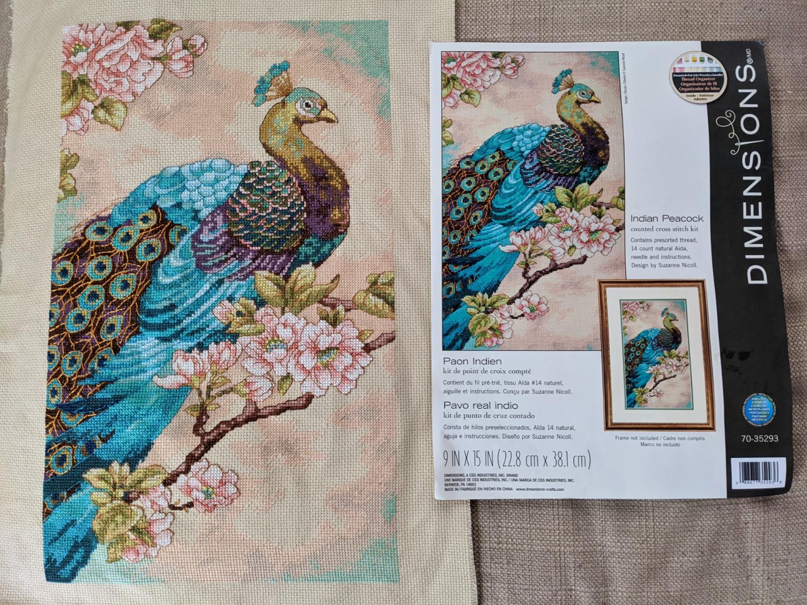Dimensions Indian Peacock Counted Cross Stitch Kit, 14 Count Natural Aida, 9'' x 15'' customer photo 1