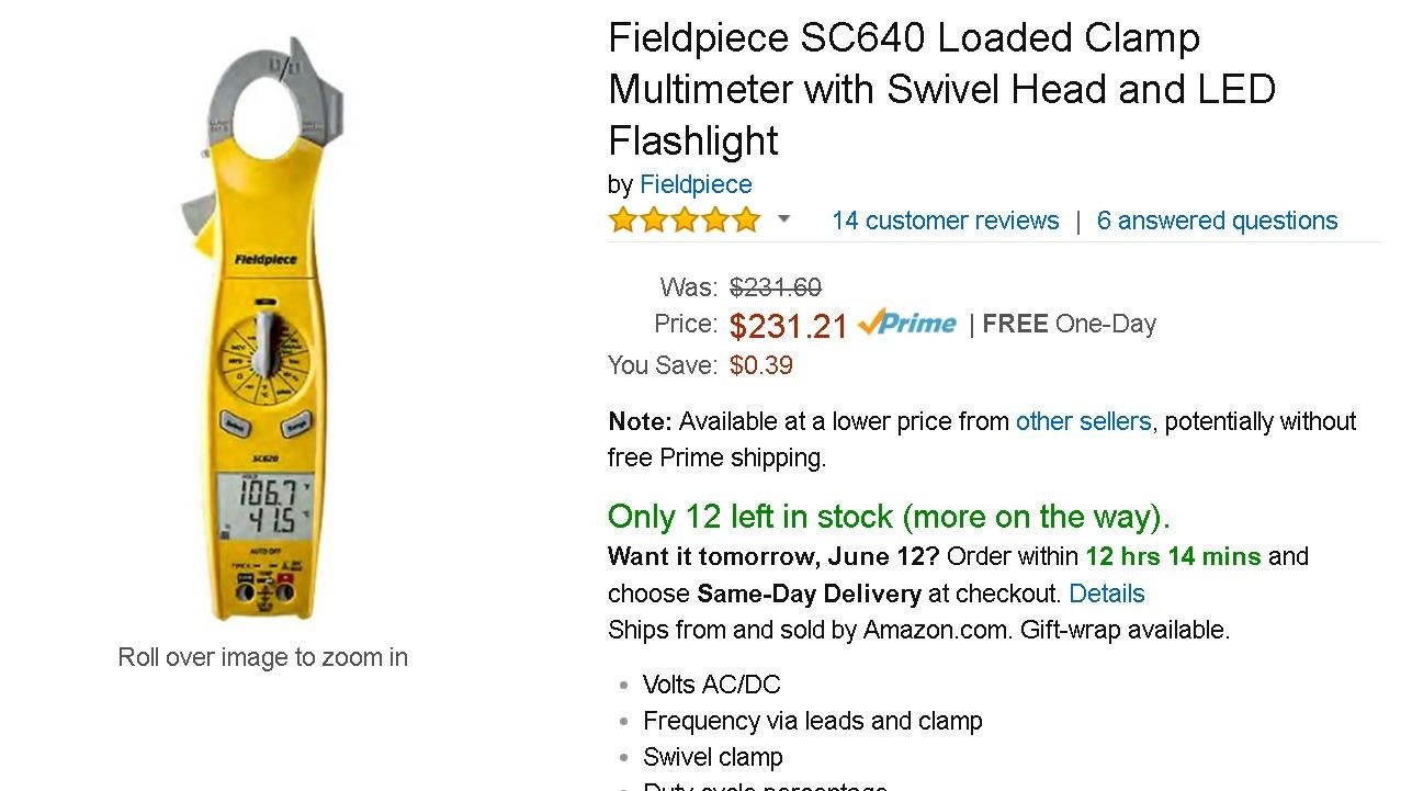 Fieldpiece SC640 Swivel Clamp Meter with Dual Display, Inrush Current, LED Jaw Flashlight and Backlit Display - HVAC Tools customer photo 1