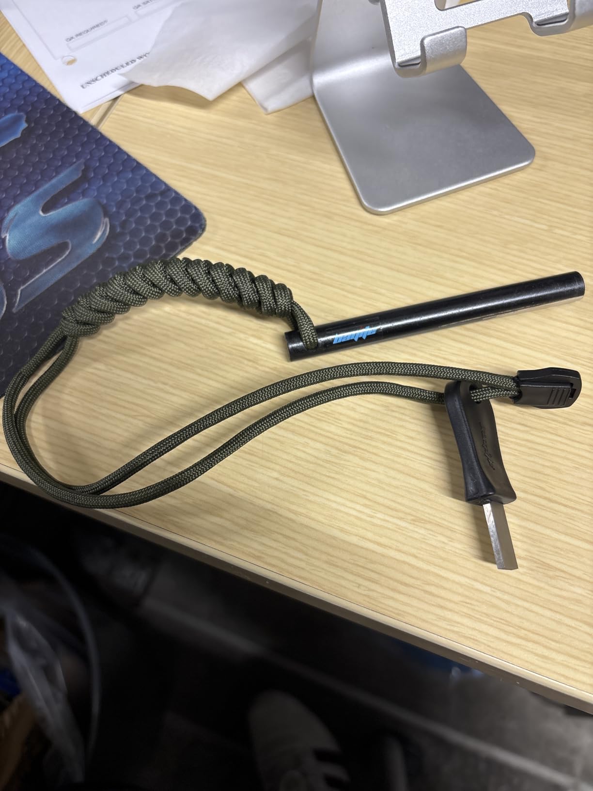 4 Inch Survival Ferrocerium Drilled Flint Fire Starter, Ferro Rod Kit with Paracord Lanyard Handle and Striker, 4