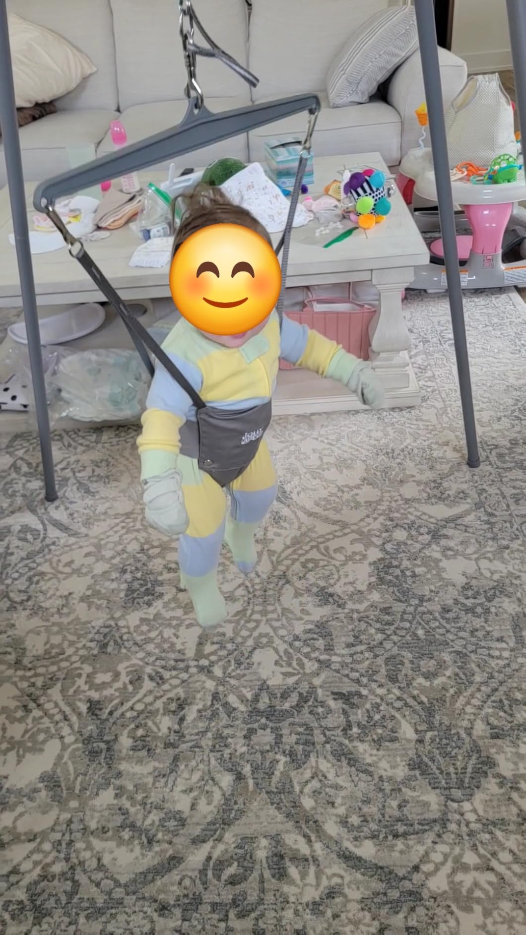 Jolly Jumper Elite (Grey) Baby Exerciser - Sturdy Frame, 6 ft Tall Stand Baby Jumper, Indoor and Outdoor Exercise Saddle Seat, Adjustable Height, for Infants up to 28 lbs customer photo 1