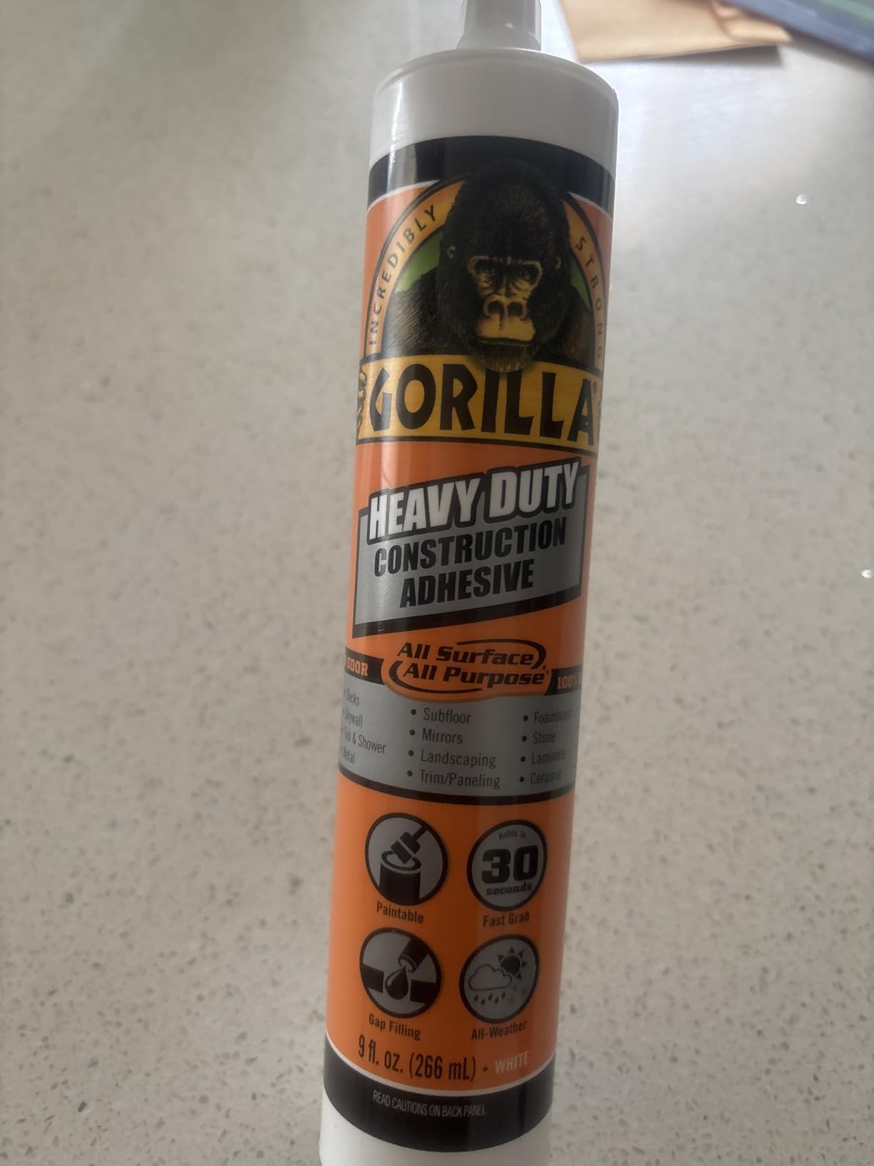 Gorilla Heavy Duty Construction Adhesive, White Glue, 9 Ounce Cartridge (Pack of 1) - Gap Filling and Waterproof customer photo 2
