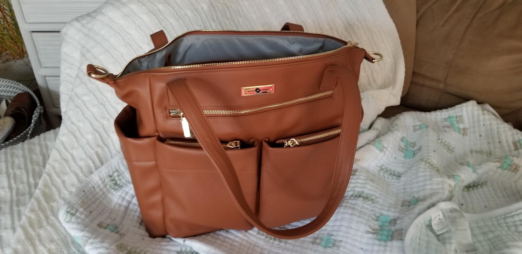 miss fong Diaper Bag Tote Leather Diaper Bag Backpack Pañaleras Para Bebe with 15 Pockets,Leather Diaper Tote with Diaper Changing Pad, Baby Bag for Moms Mommy Bag for Women customer photo 2