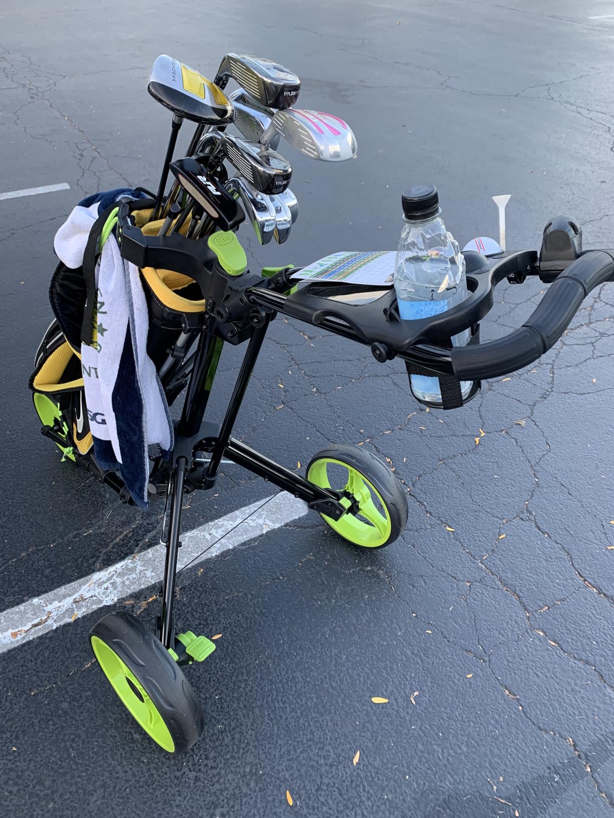 Qwik-Fold 3-Wheel Golf Push Cart with Foot Brake - 1-Second Fold & Unfold Folding Golf Trolley, Lightweight Aluminum Frame, Ball-Bearing Wheels customer photo 1