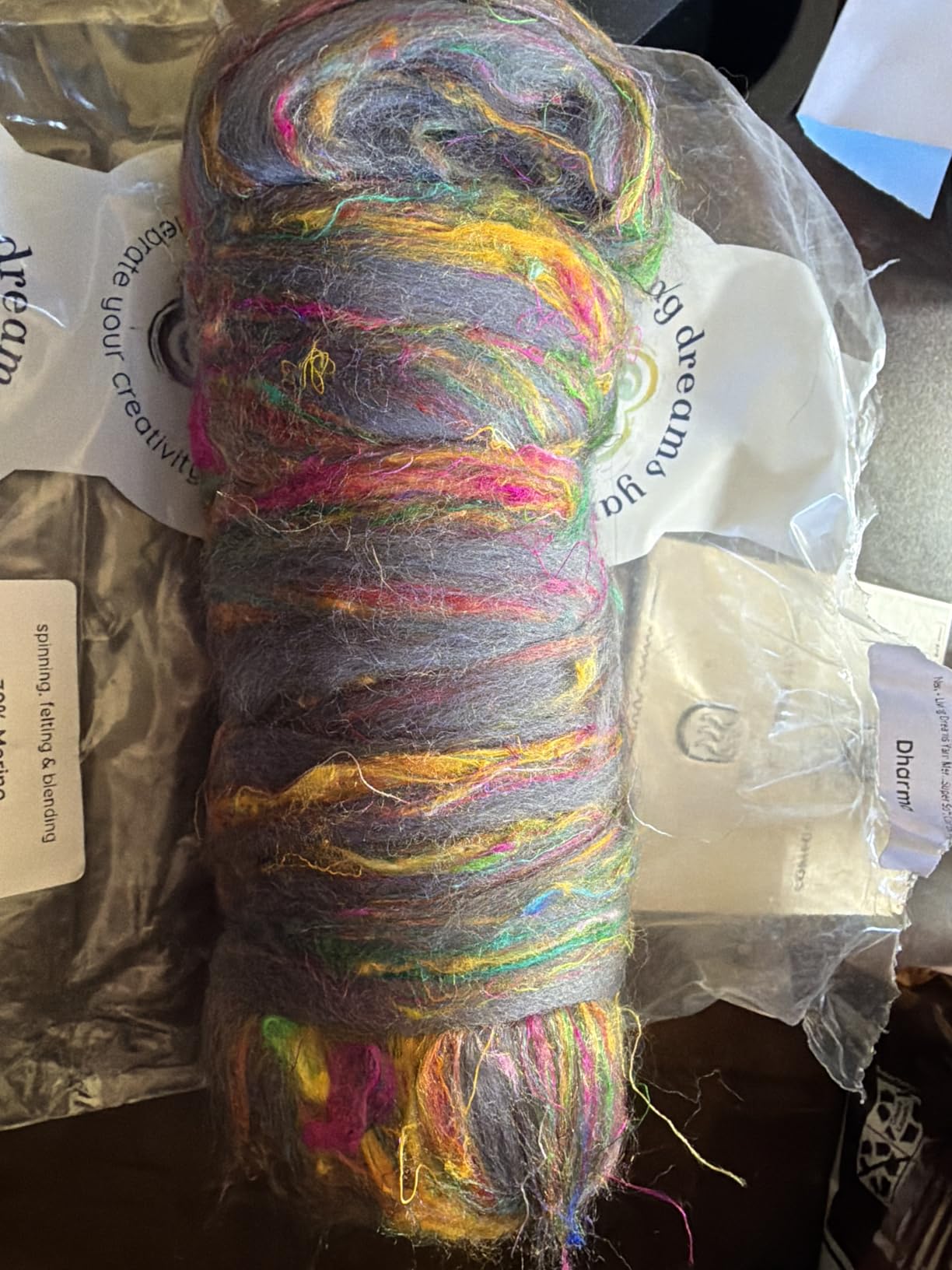 Living Dreams Yarn Merino & Sari Silk Fiber Blend for Spinning & Felting. Super Soft Combed Top. Nirvana customer photo 1