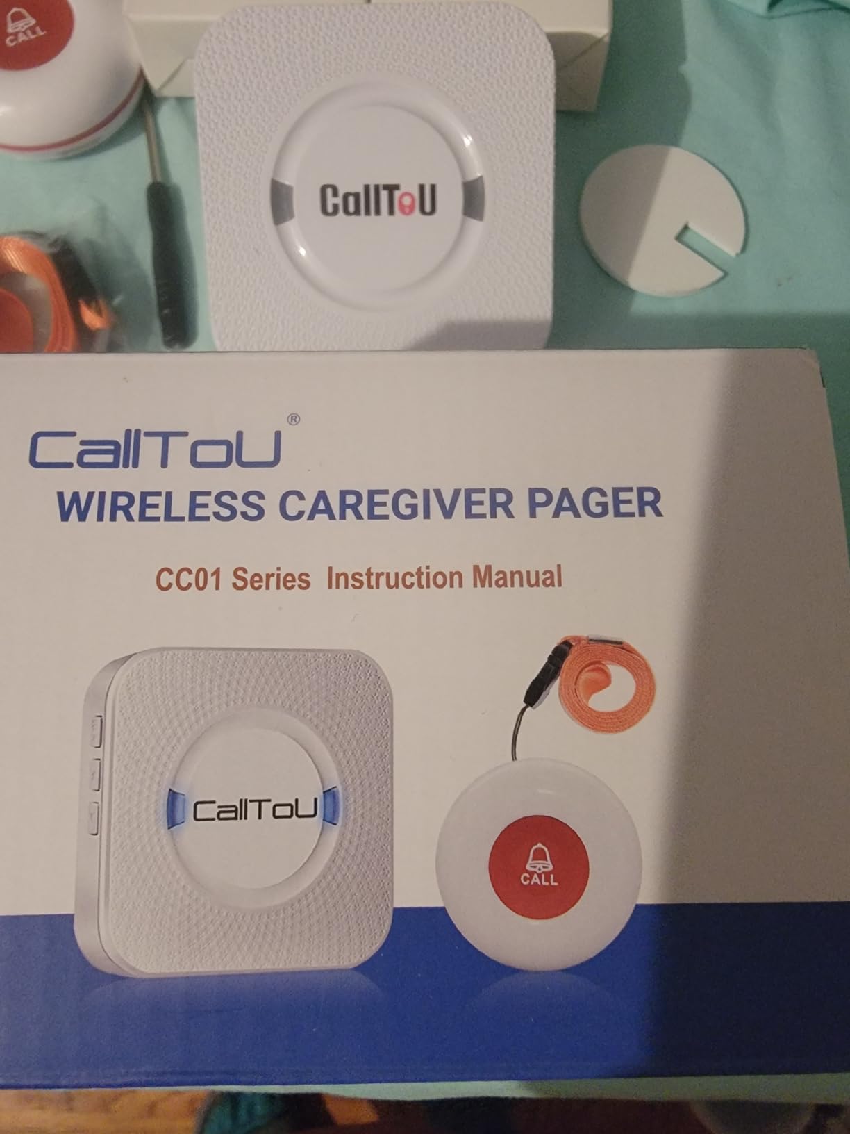 CallToU Wireless Caregiver Pager Smart Call System 2 SOS Call Buttons/Transmitters 2 Receivers Nurse Calling Alert Patient Help System for Home/Personal Attention Pager 500+Feet Plugin Receiver customer photo 1