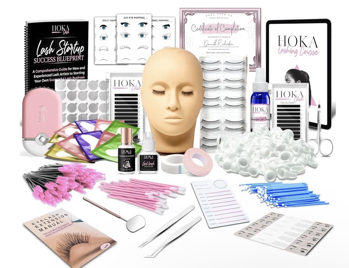 Hoka Lash Eyelash Extension Kit & Training Course and Certification, Professional Lash Extension Kit for Beginners Includes Practice Mannequin Head, Lash Trays, Glue, Tweezers, Fan & More customer photo 1