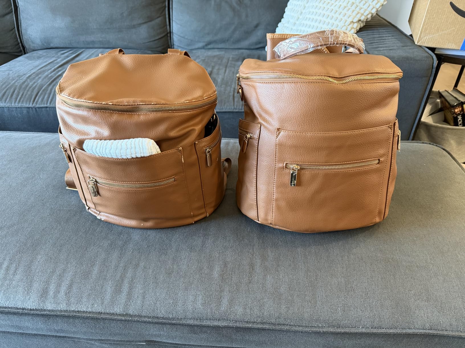 miss fong Diaper Bag Backpack Baby Diaper Bag, Large Leather Diaper Bag Backpack with Changing Pad,Pañaleras Para Bebe for Moms, Stroller Straps, and 2 Insulated Pockets(Convertible, Brown) customer photo 2