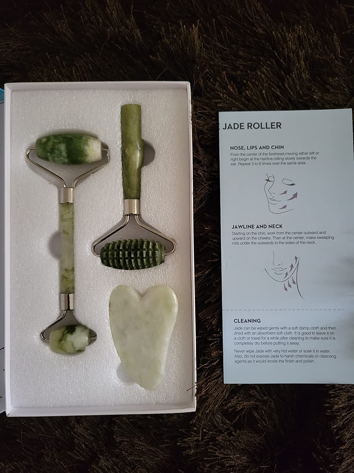kimkoo Jade Roller and Gua Sha for Face-3 in 1 Kit with Facial Massager Tool,100% Real Natural Jade Stone Anti Aging,Face Beauty Set for Eye Anti-Wrinkle customer photo 1