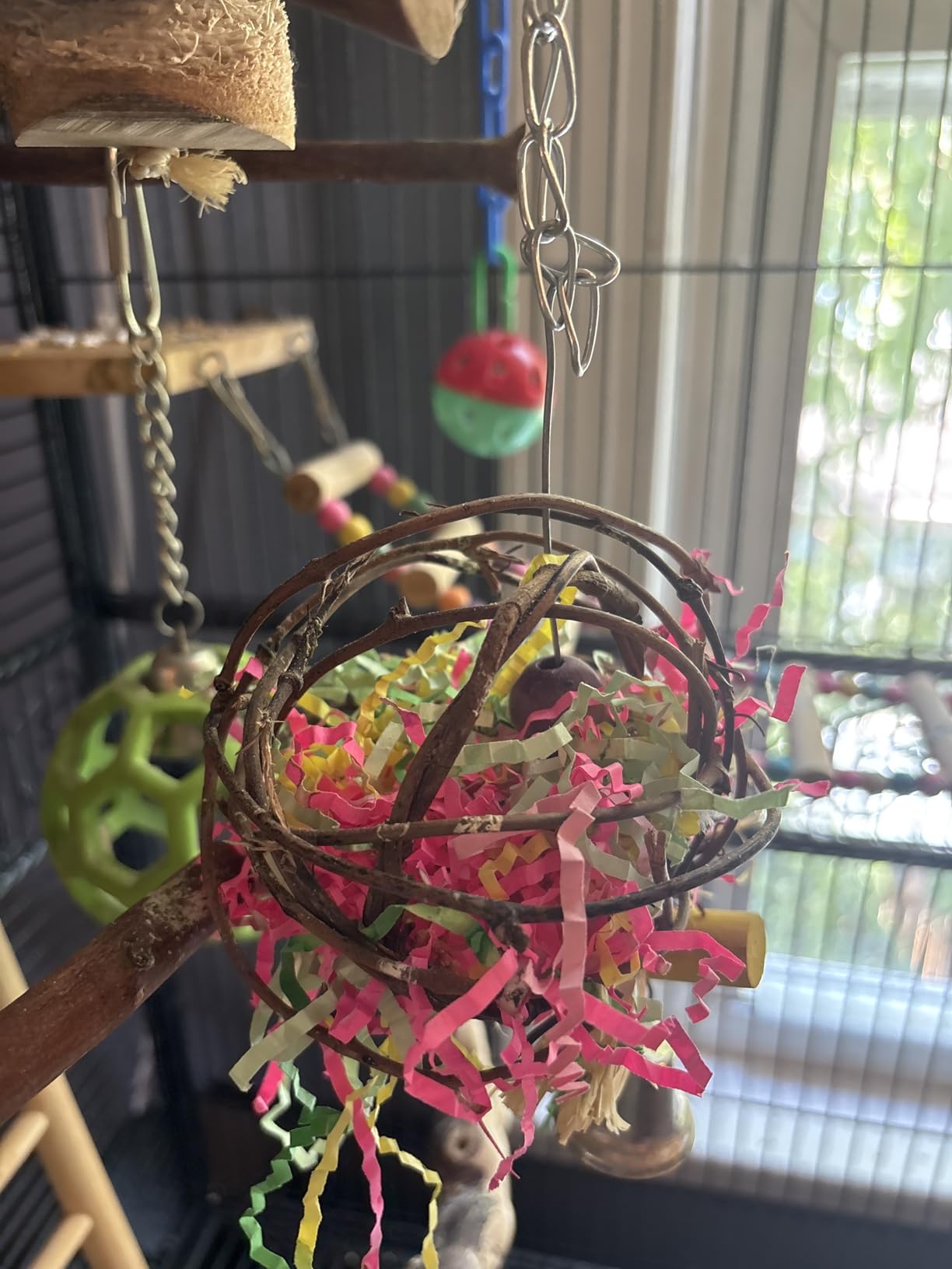 EBaokuup 2 Pack Bird Chewing Toys Foraging Shredder Parrot Cage Shredder Hanging Toy for Cockatiel Conure African Grey Amazon customer photo 1