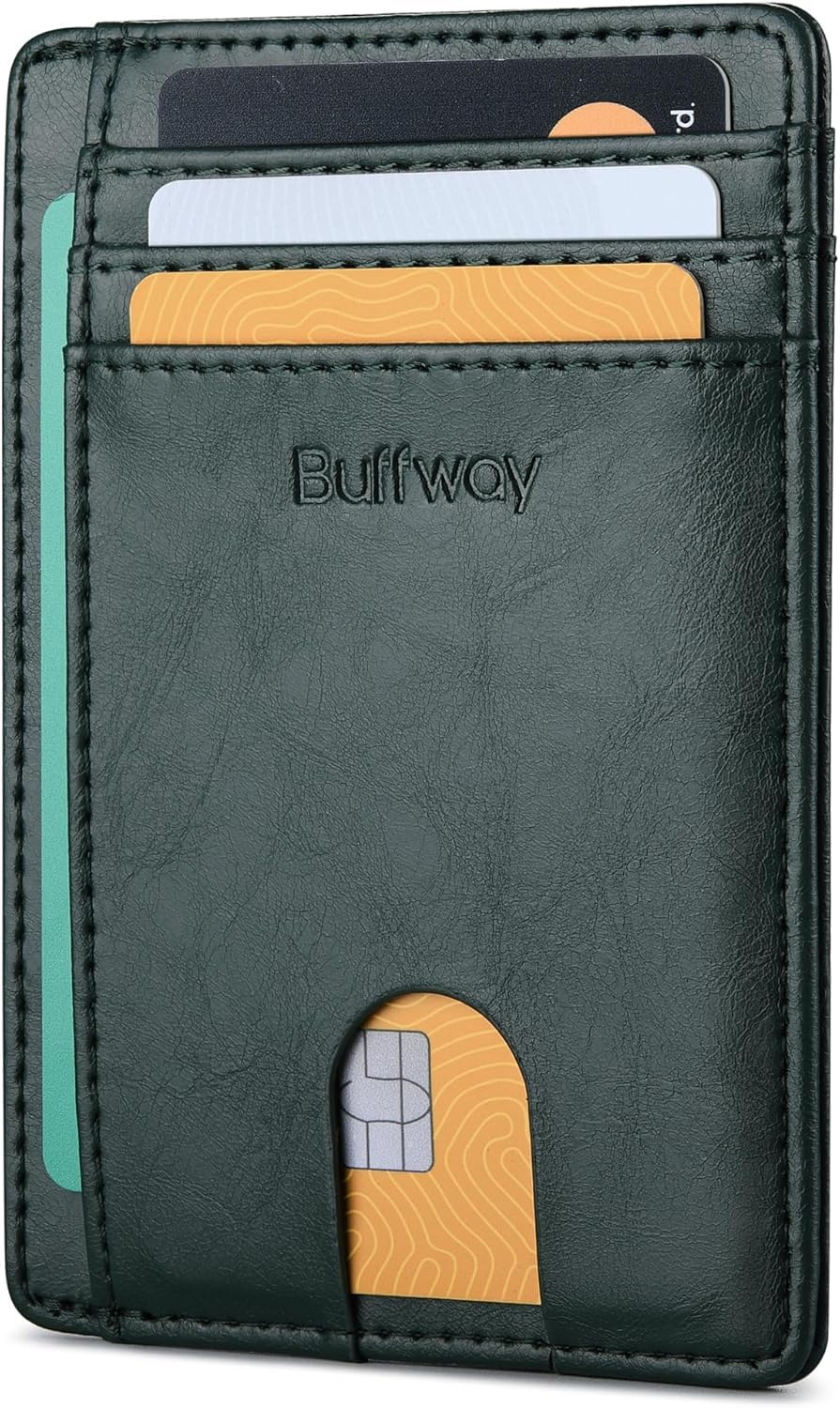 Slim Minimalist Front Pocket RFID Blocking Leather Wallets for Men and Women - Carbon Fiber Black customer photo 1
