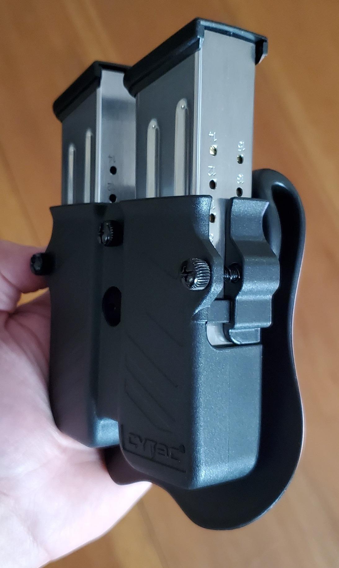 Double Magazine Pouch Fit 9mm 10mm .40 .45 Caliber Dual & Single Stack Magazines - Universal Mag Holder | Polymer Paddle Holster | Adjustable Size & Cant | Ambidextrous | Outside Waistband | Black customer photo 1