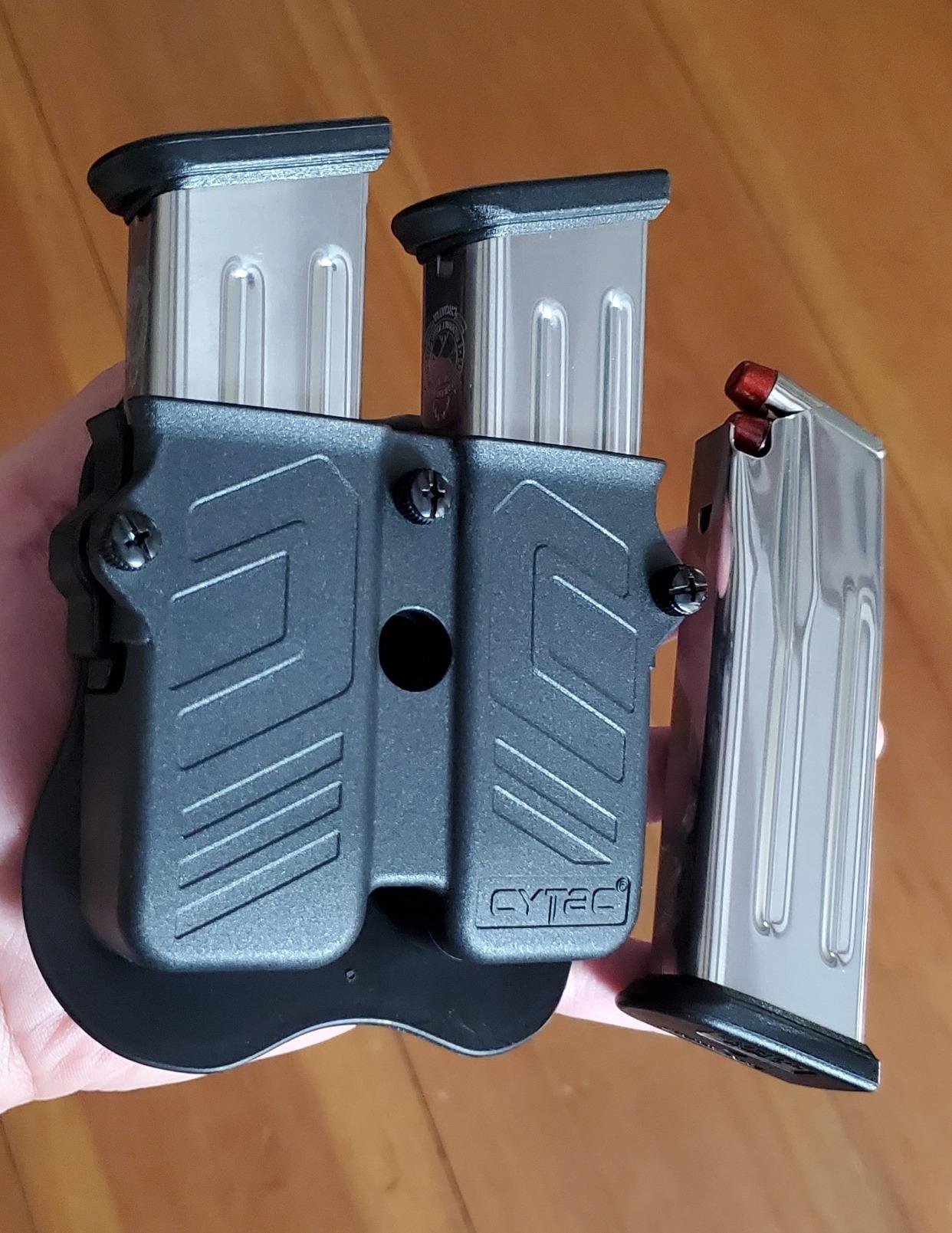 Double Magazine Pouch Fit 9mm 10mm .40 .45 Caliber Dual & Single Stack Magazines - Universal Mag Holder | Polymer Paddle Holster | Adjustable Size & Cant | Ambidextrous | Outside Waistband | Black customer photo 2