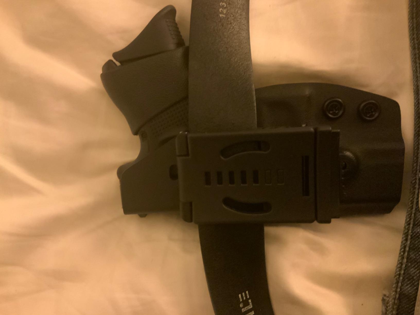 OWB Kydex Holster Fit: Glock 17 19 19x 44 45 26(Gen 1-5) / Glock 22 23 25 27 31 32 33 30s(Gen 3-4) - Outside Waistband Carry 1.5-2 Inch Belt Clip - Adj. Width Height Retention Cant, Entrance Widened customer photo 2