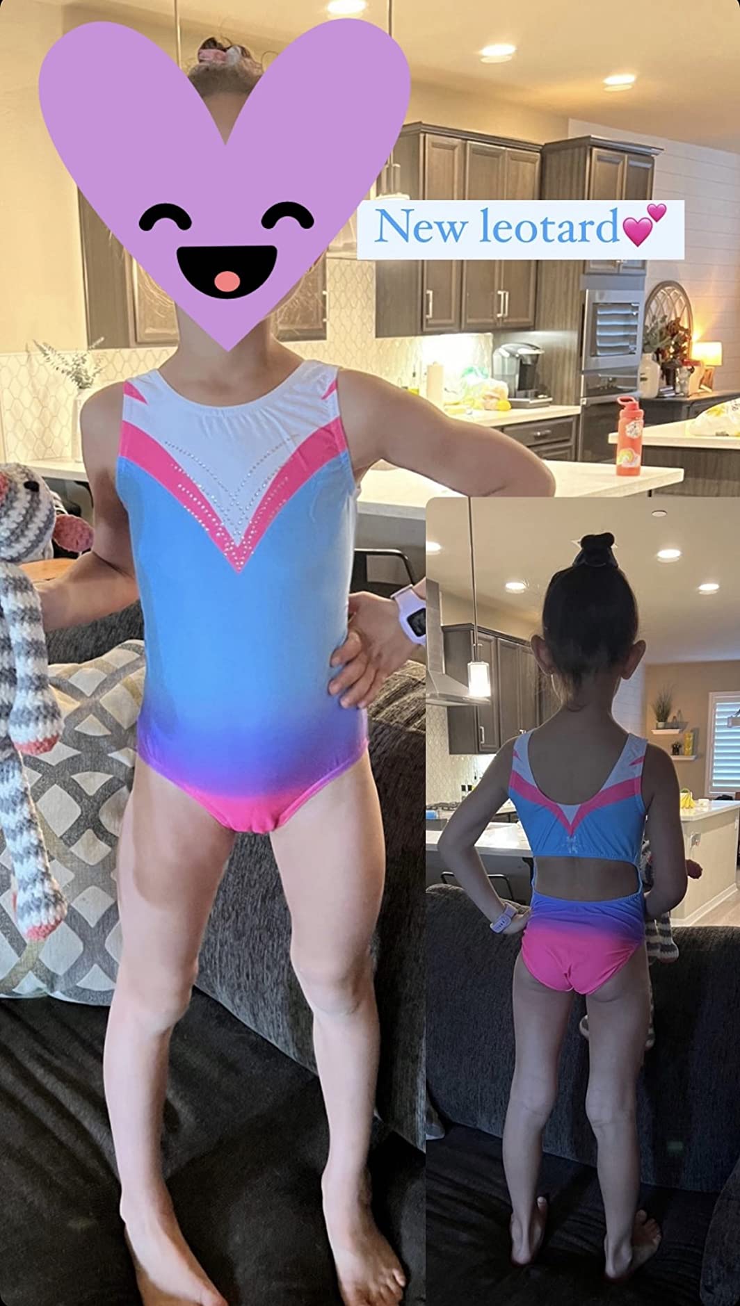 Girls Gymnastics Leotard with Rhinestones - Sparkly Stretch Athletic Leo for Dance Cheer Practice customer photo 2