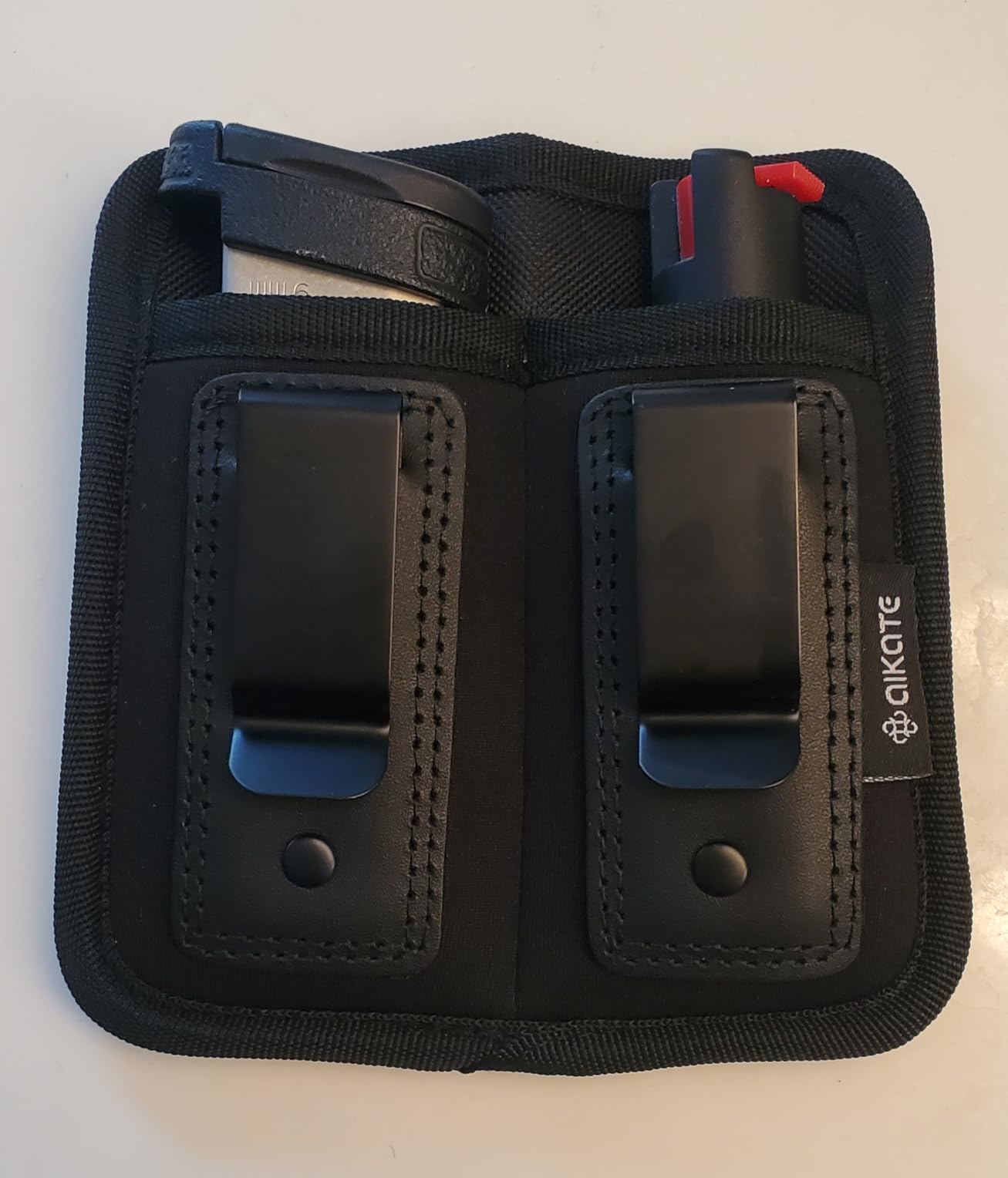 Universal Double Magazine Pouch for 9mm .40 .45 .380 .357, IWB Mag Holster Concealed Cary for Double Stack, Mag Holder for Glock 19 43 17 1911 S&W M&P, Fits Any 7 10 15 Round Clip for All Pistols Ammo customer photo 2