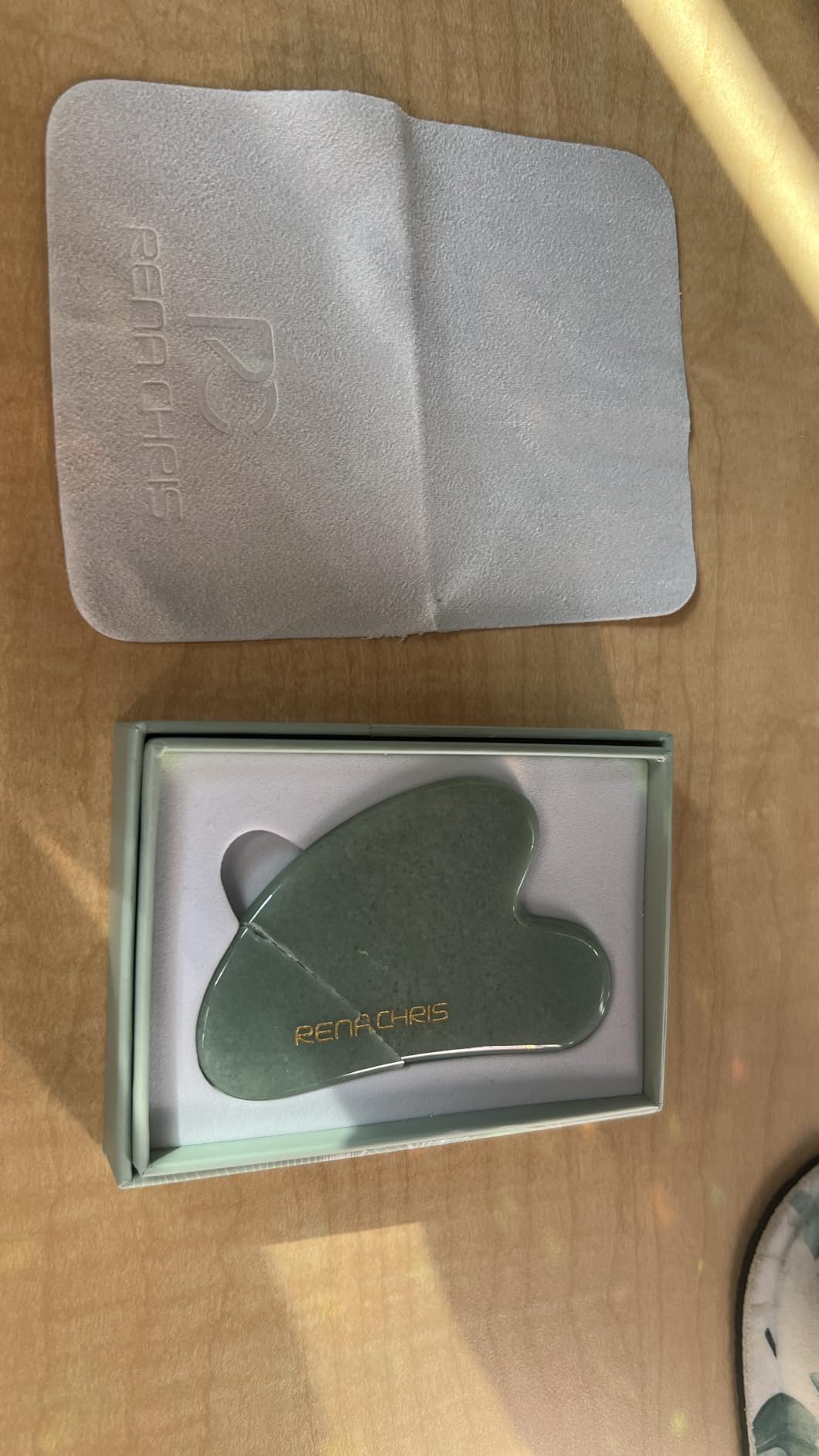 Rena Chris Gua Sha Facial Tools: Jade Stone Guasha Tool for Face Acupuncture Therapy, Facial Massager for Jawline Sculpting and Puffiness Reducing (Green) customer photo 1