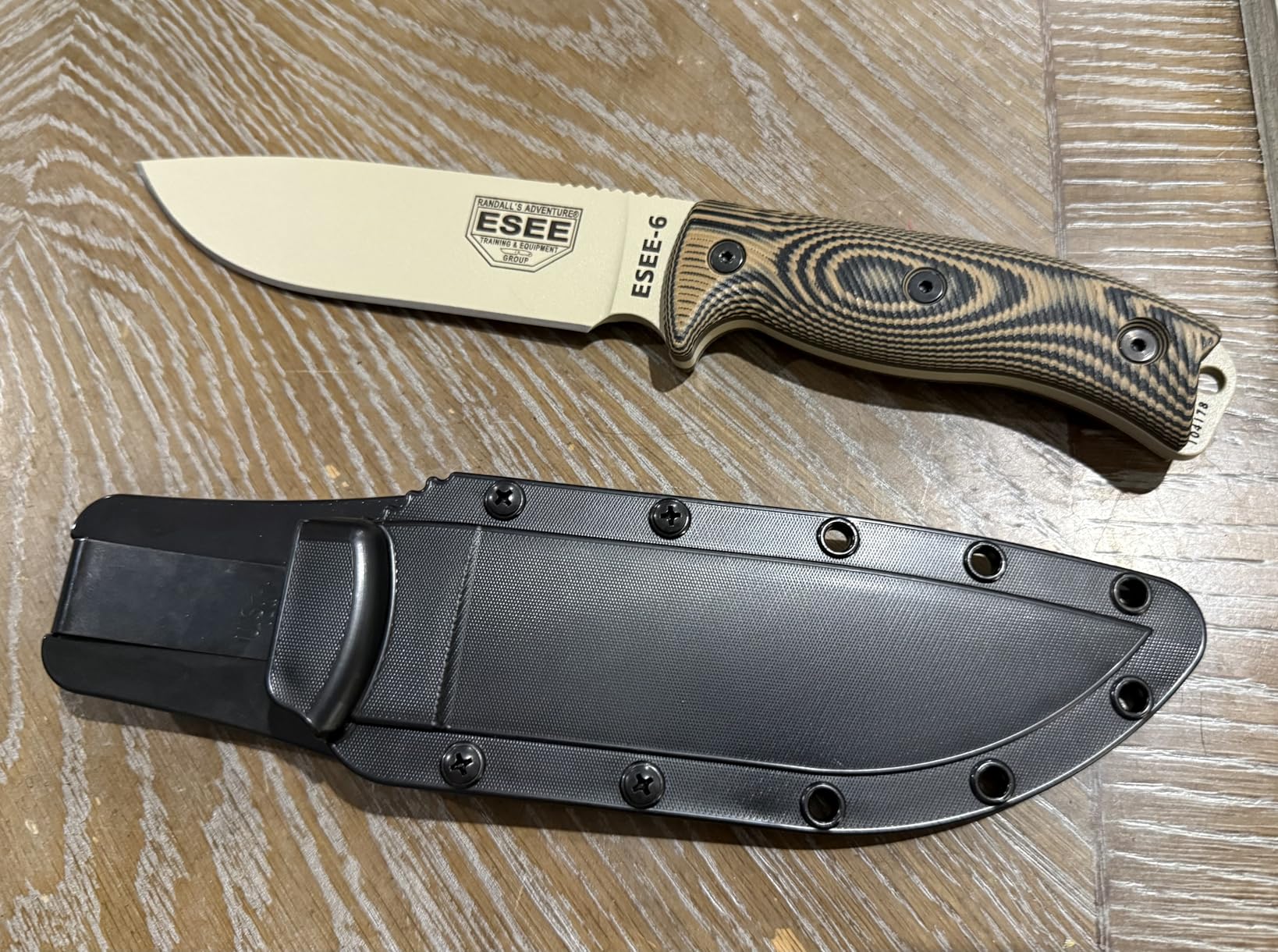 ESEE-6 1095 Carbon Steel, Black Sheath (Orange Blade, Orange/Black G10 3D Handle) customer photo 1