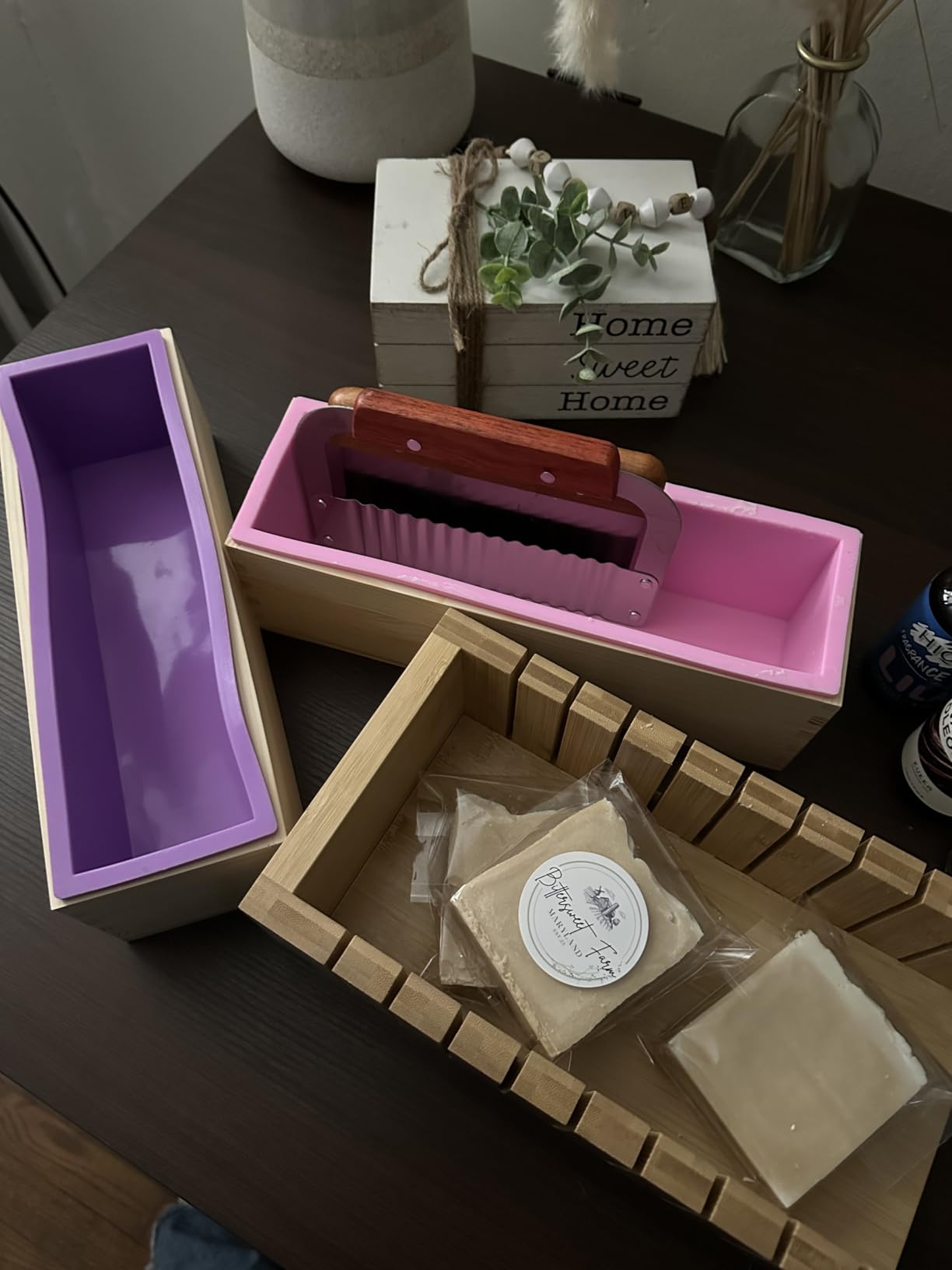 2 PCS Silicone Soap Molds Making Kit Soap Loaf Bar Making Molds (44oz Purple Pink Silicone) with Stainless Steel Wavy & Straight Slicer customer photo 2