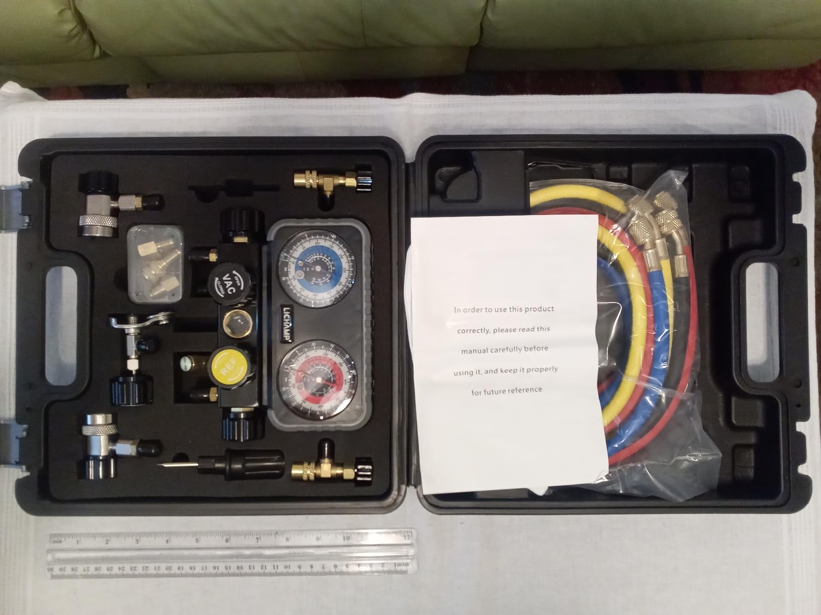 Lichamp HVAC R410A Manifold Gauge Set AC R134A, Freon R22 R32 410A 134A Diagnostic Manifold Gauge with Hose Kit Air Conditioner Refrigerant Recharge Kit customer photo 1
