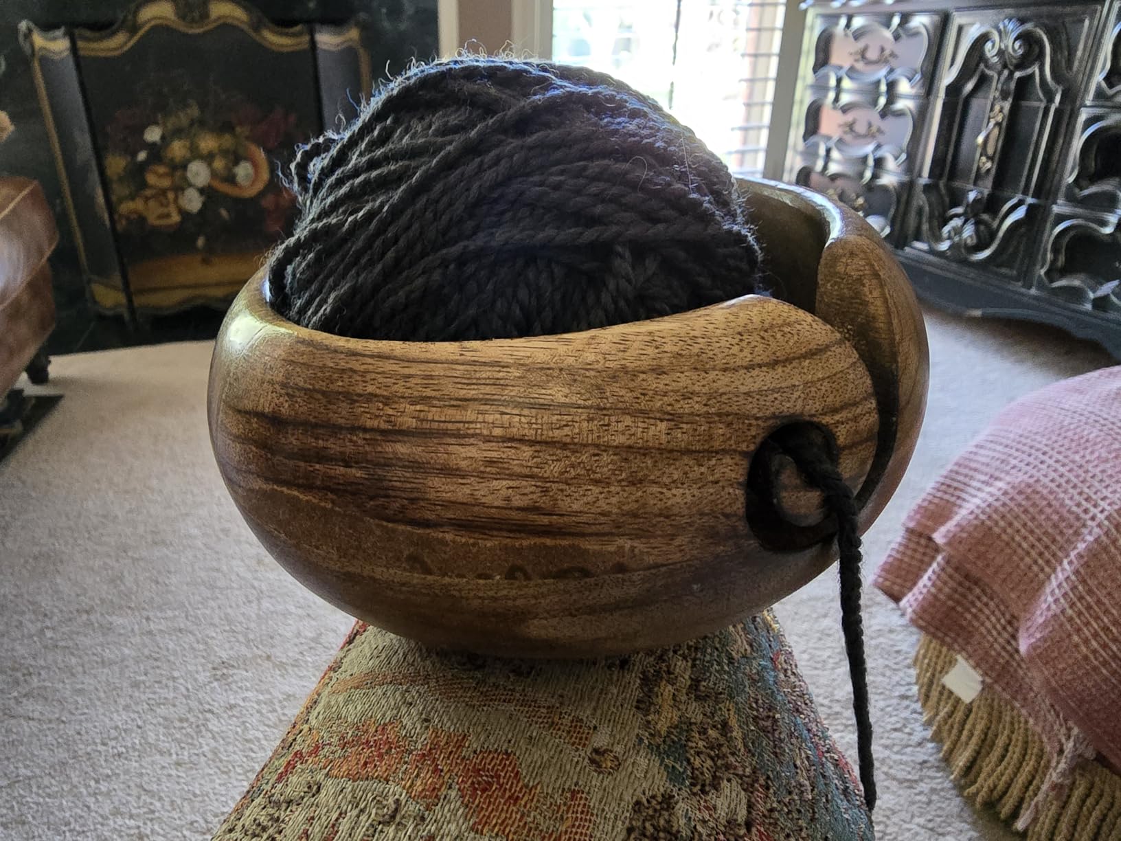 NIRMAN Wooden Yarn Bowl Hand Made by Indian Artisans with Premium Mango Wood for Knitting and Crochet (6