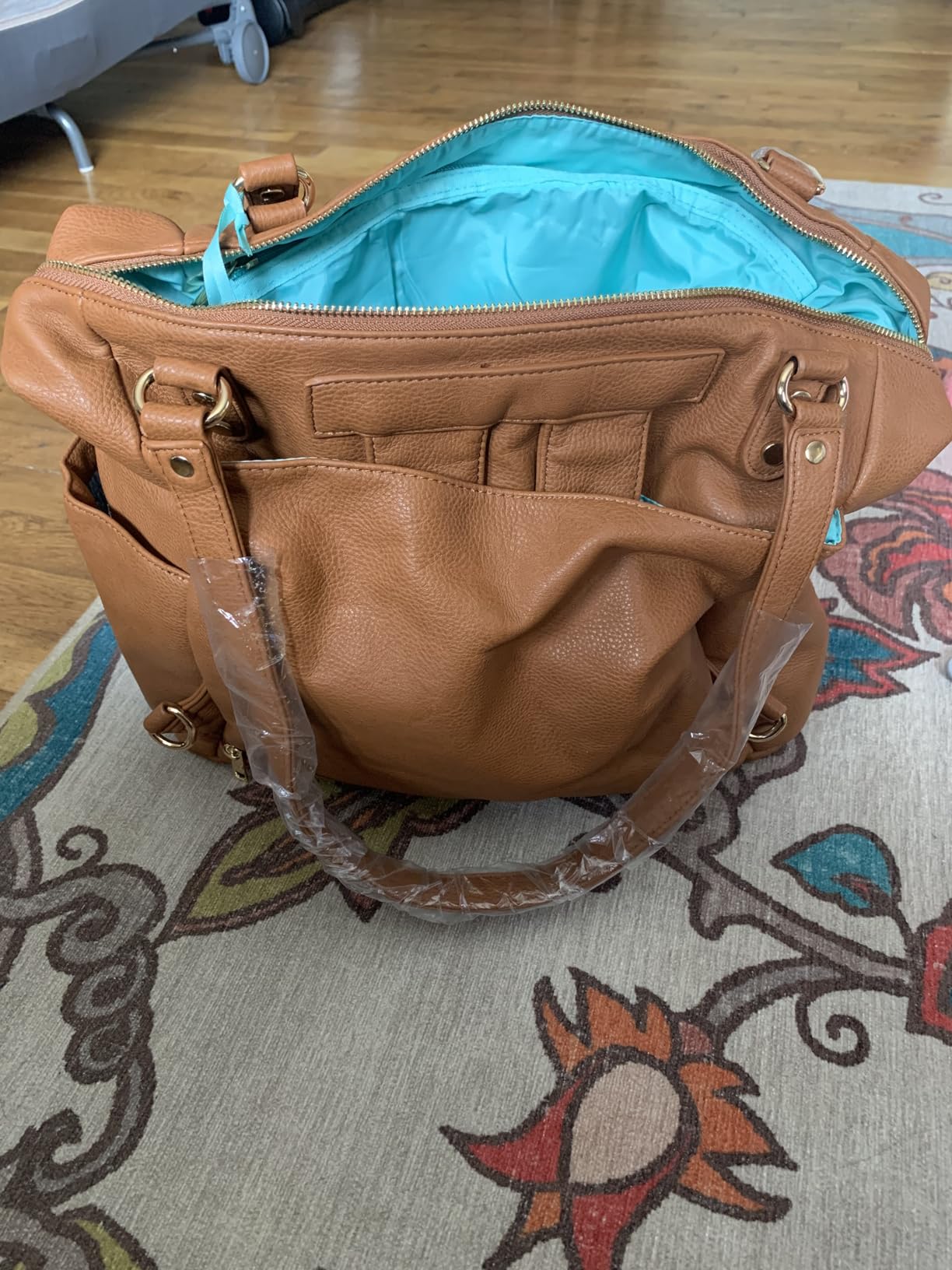 MOMINSIDE Diaper Bag Tote, 4 in 1 Leather Diaper Bag Backpack with 13 Pockets, Convertible Baby Bag for mom,Hospital bag Pañaleras Para Bebe, Changing Pad, 4 Large Insulated Pockets(Brown) customer photo 1