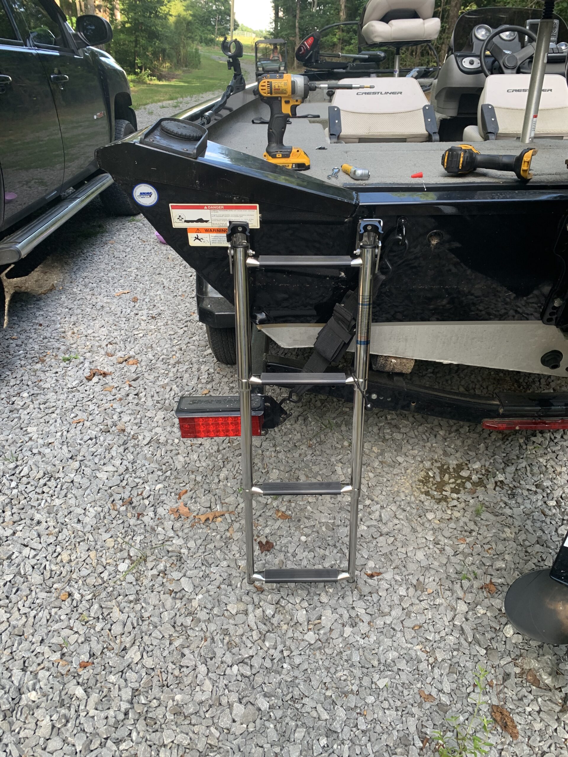 White Water - 3 Step Telescoping Folding Transom Ladder | Marine 304 Stainless Steel Boat Ladder | Rear Entry | Corrosion Resistant Non-Slip Steps | Pontoon Swim Platform Mount | B00363 customer photo 1