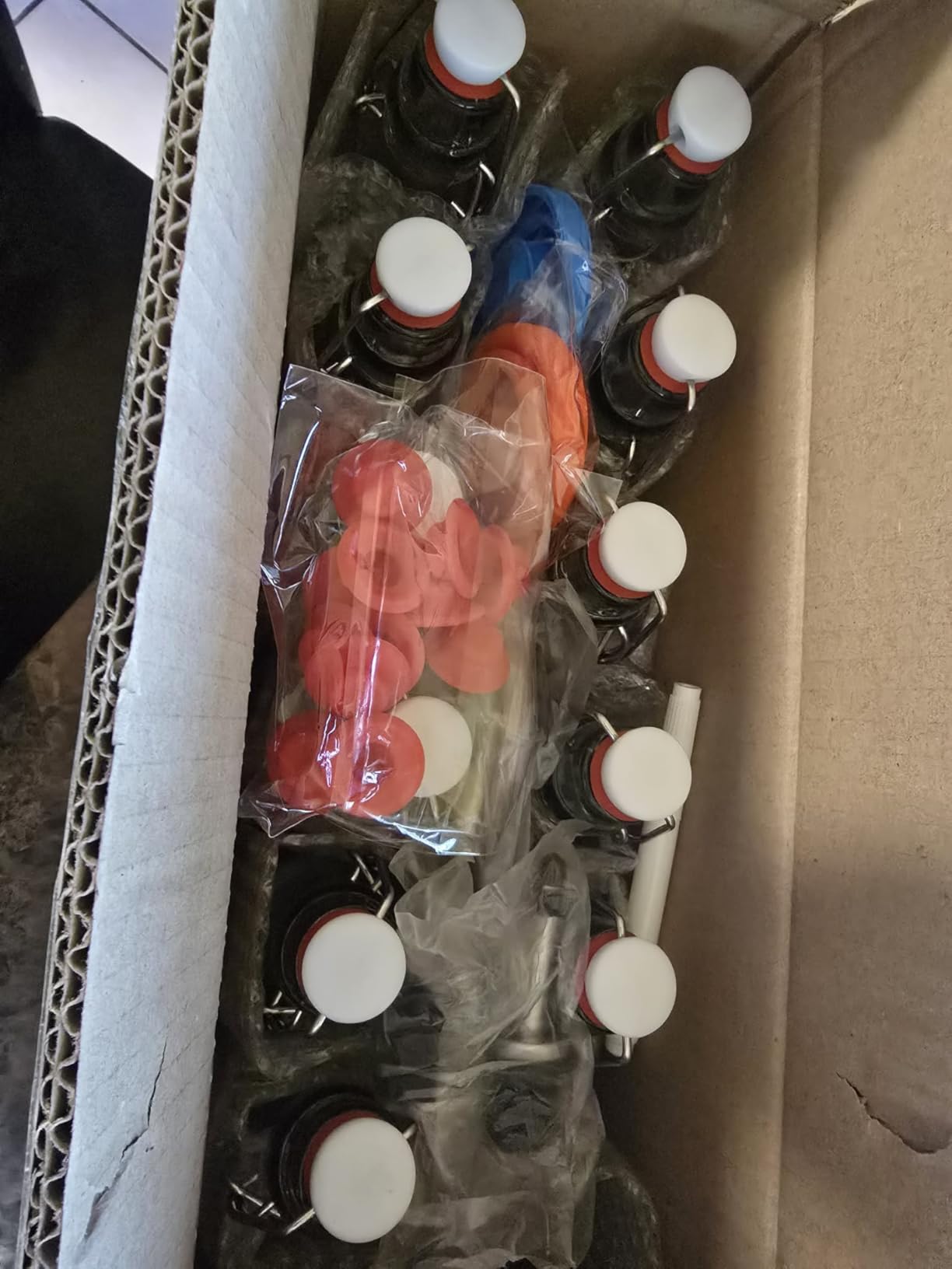8-Pack 8.5oz Flip Top Glass Bottles, Swing Top Beer Brewing Bottle for Fermentation, Kombucha, Kefir, Vanilla Extract, Coquito, Juice, Soda, Tea - Airtight Stopper Cap Lid, Bonus 2 Bottle Pourers customer photo 2