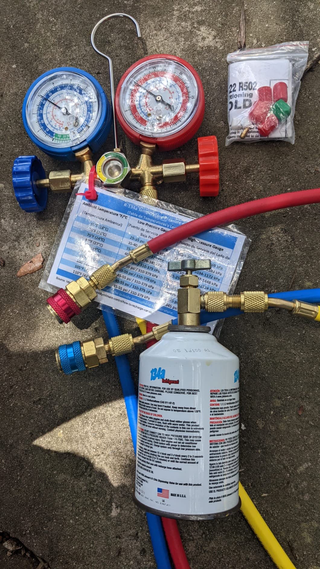 Orion Motor Tech AC Gauge Set, 3-Way AC Manifold Gauge Set for R134a R410A R404A R22 Refrigerant with 5ft Hoses, Automotive A/C Gauge with R134a Couplers Self-Sealing Can Tap R410A Adapter 29° Adapter customer photo 1