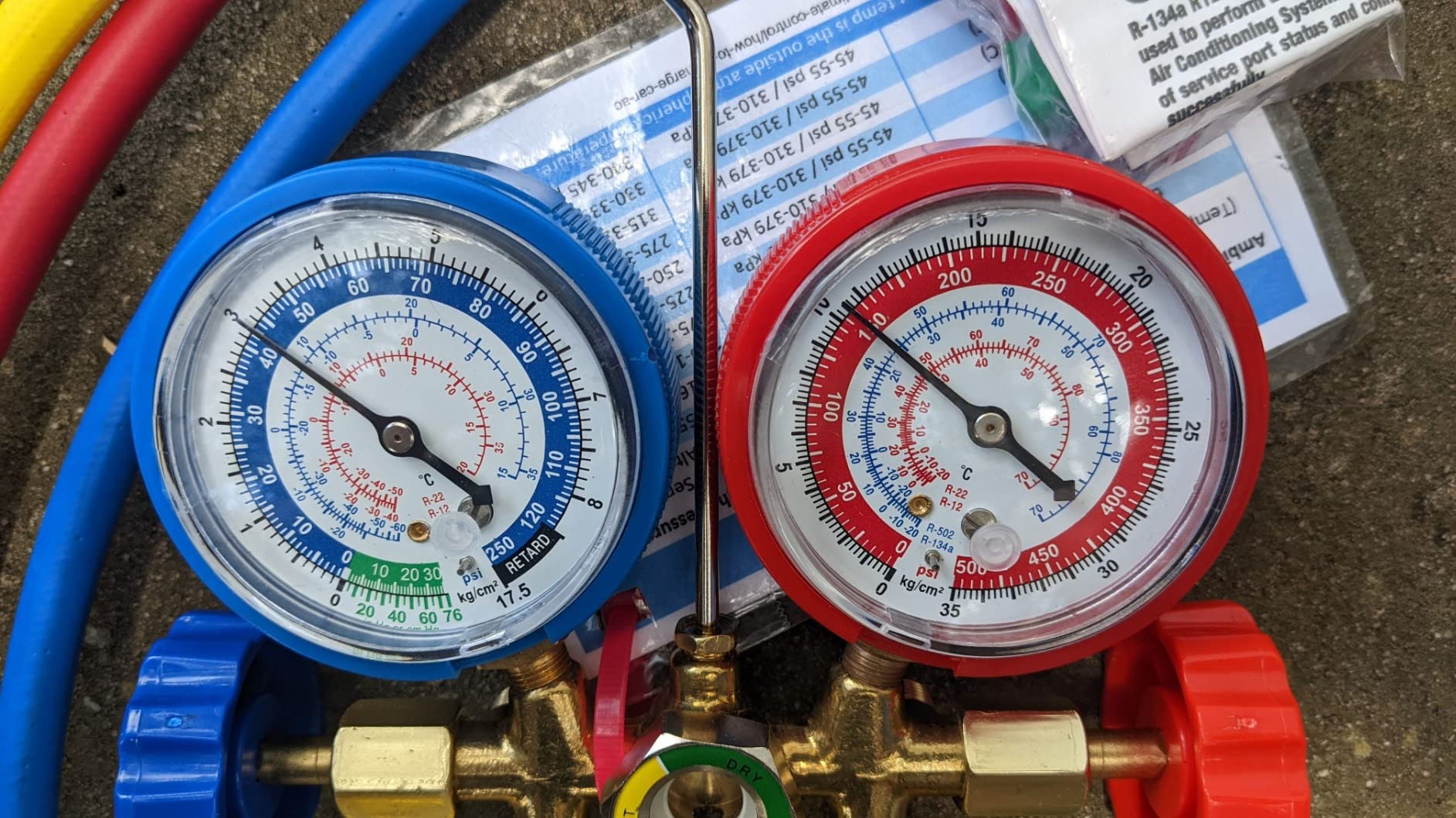 Orion Motor Tech AC Gauge Set, 3-Way AC Manifold Gauge Set for R134a R410A R404A R22 Refrigerant with 5ft Hoses, Automotive A/C Gauge with R134a Couplers Self-Sealing Can Tap R410A Adapter 29° Adapter customer photo 2