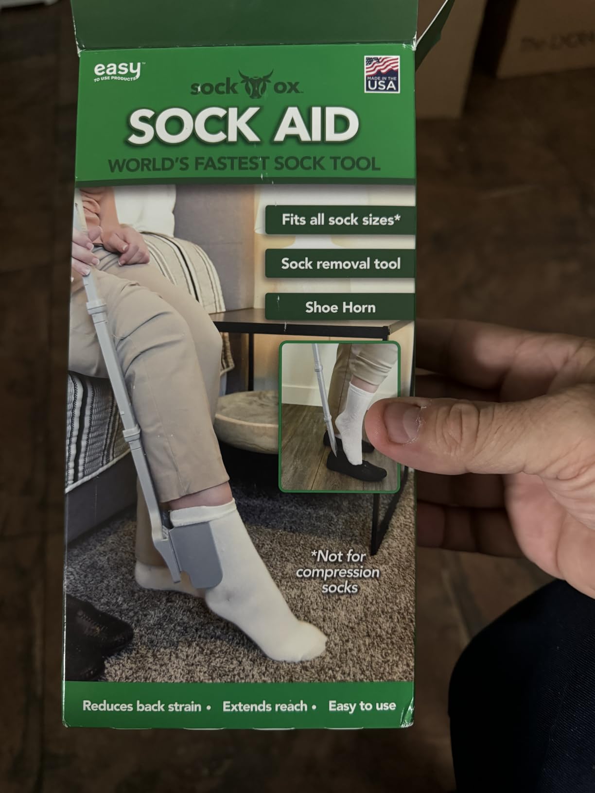 Sock Ox by Easy to Use Products - Adjustable Sock Aid Device for Seniors - Not for Compression Socks - Travel-Friendly with Built-in Shoe Horn customer photo 2