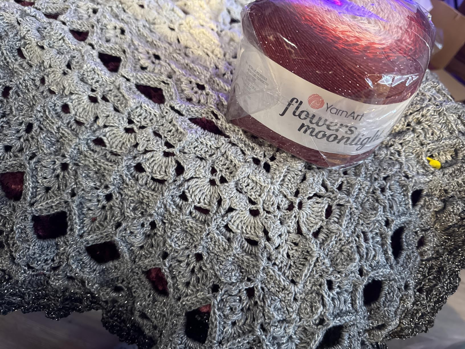 YarnArt Flowers Moonlight - Gradient Cotton Acrylic Yarn with Metallic Lurex, 9.17oz (250g), 1093 Yards - Shiny, Multicolor Cake Yarn for Crochet, Knitting, Shawls & DIY Projects (3253) customer photo 2