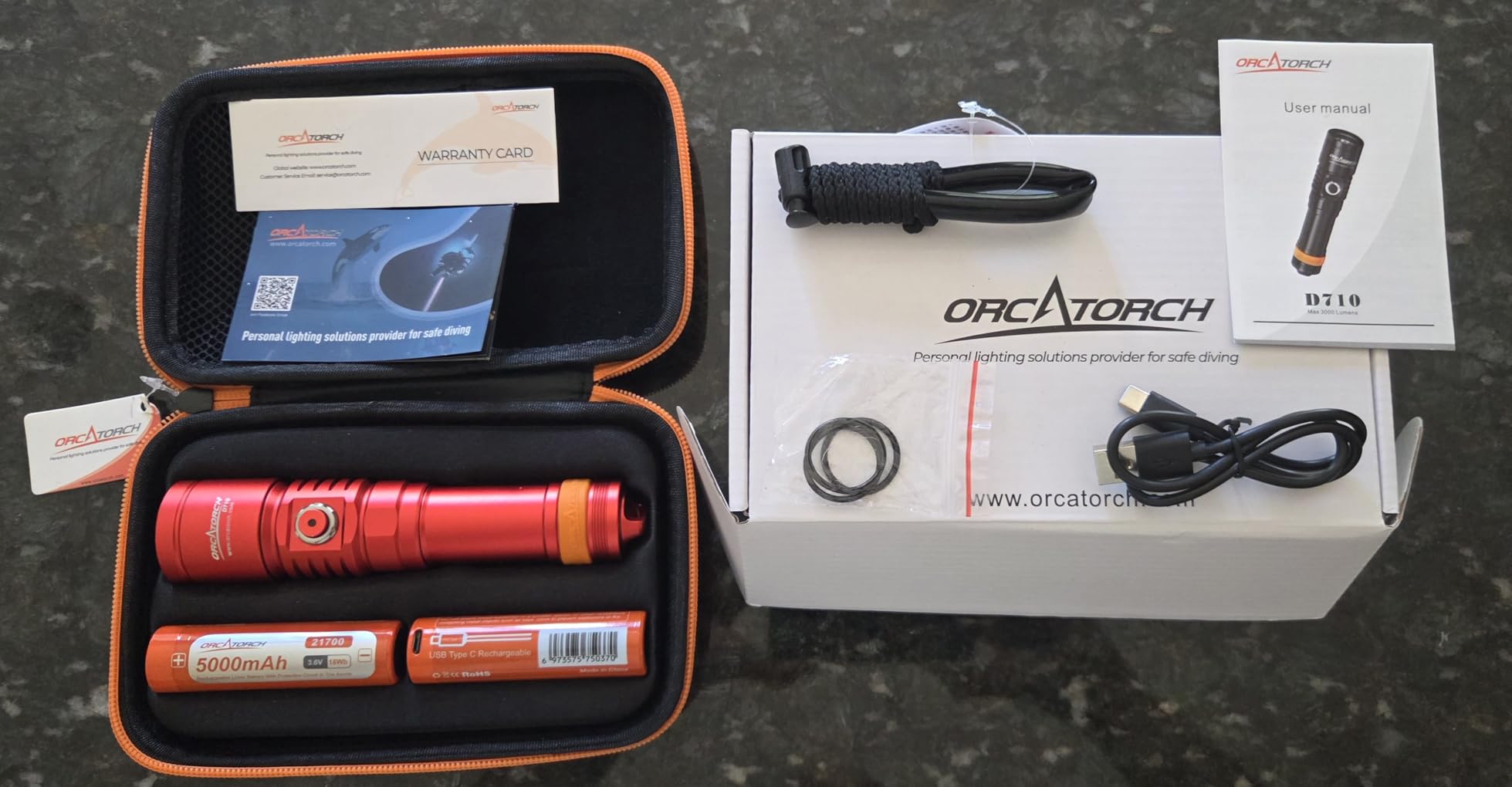 ORCATORCH D710 Scuba Diving Light, 3000 Lumens Super Bright Underwater Flashlight with 6 Degrees Narrow Beam, IP68 Waterproof Night Dive Torch 150 Meters Submersible Light (Black) customer photo 2