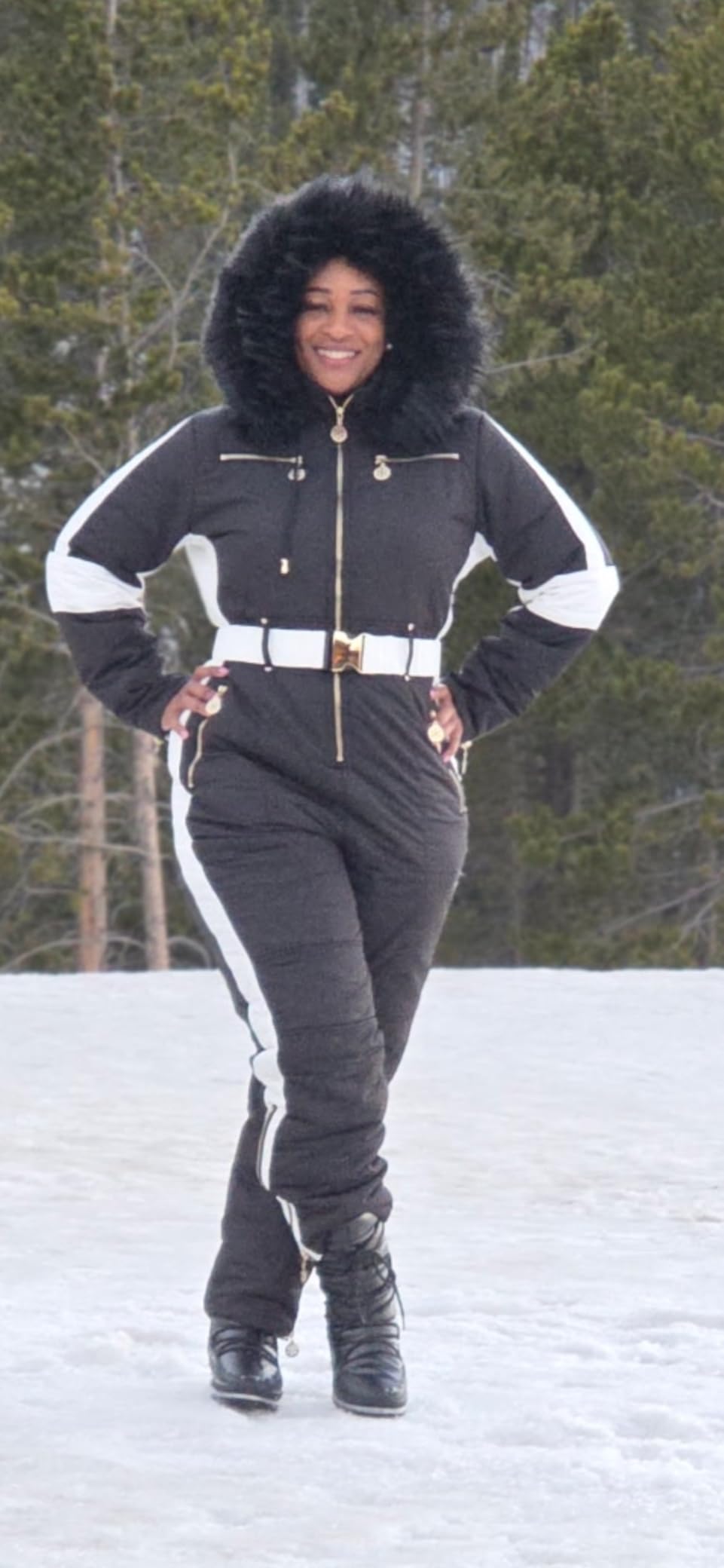 Womens Snow Suits Winter Ski Suit Onesie Outdoor Sports Waterproof Snowsuit Removable Faux Fur Collar Coat Jumpsuit customer photo 1