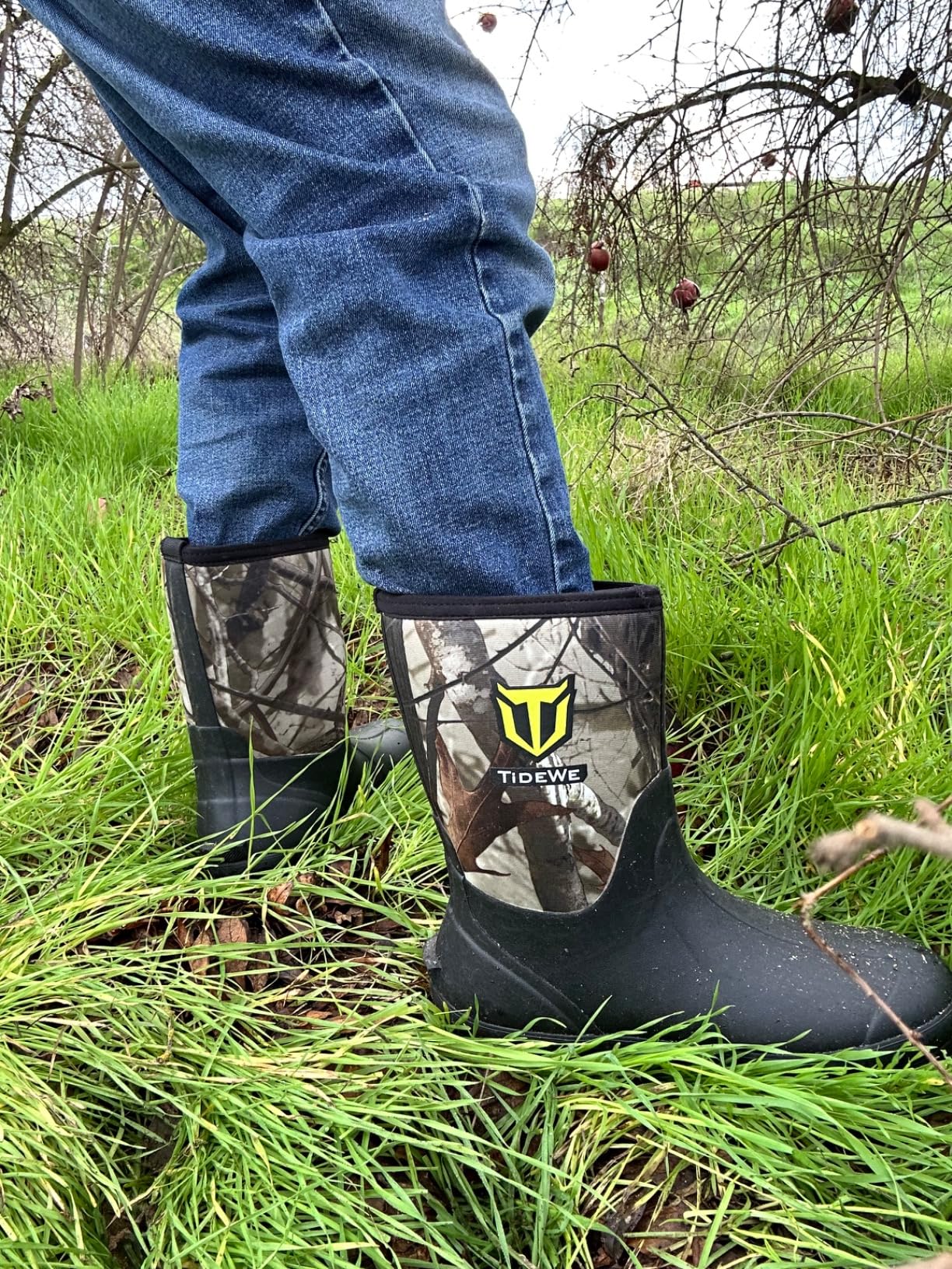 Rubber Boots for Men, 5.5mm Neoprene Insulated Rain Boots with Steel Shank, Waterproof Mid Calf Hunting Boots for Farming Gardening Fishing customer photo 1