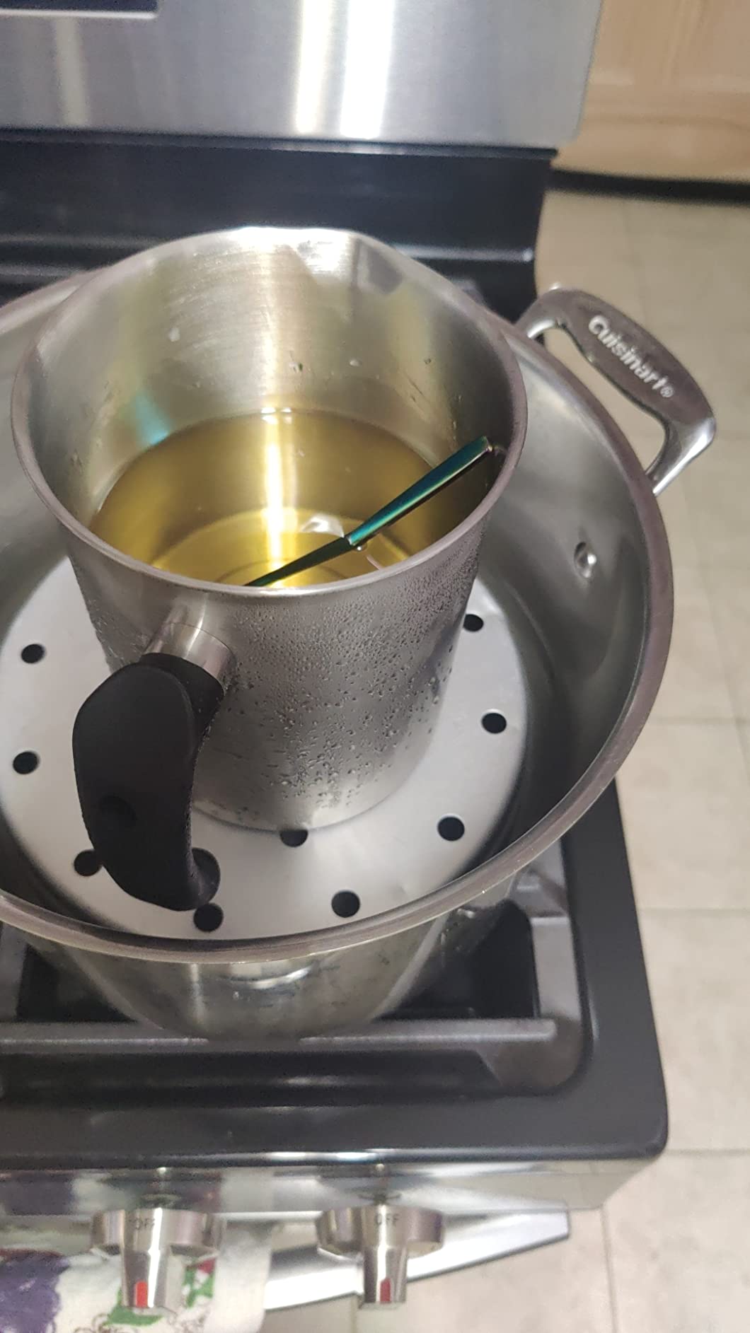 Candle Making Pouring Pot, 1800ml/60oz Double Boiler Wax Melting Pot, 304 Stainless Steel Candle Making Pitcher with Heat-Resistant Handle and Dripless Pouring Spout Design, 1Pc Spoon customer photo 2