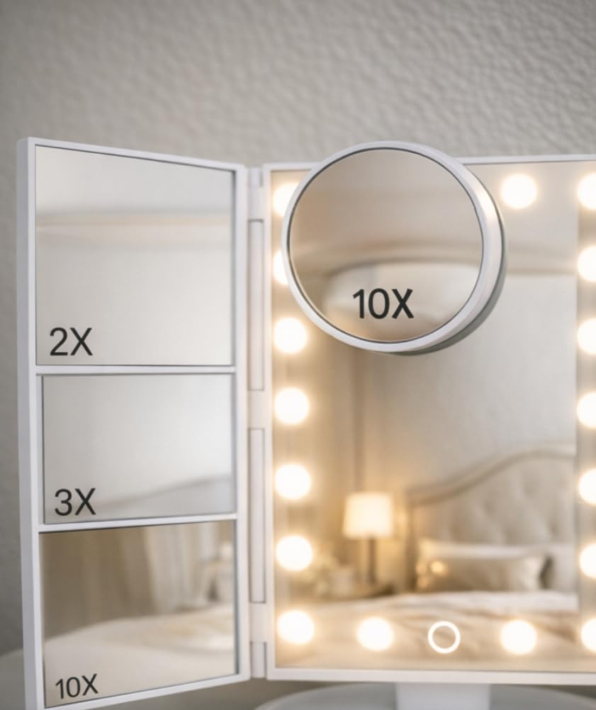 HUONUL Makeup Mirror, Gifts for Mom Mothers Day, Vanity Mirror with Lights, 2X/3X/10X Magnification, Touch Control, Trifold, Dual Power Supply, Birthday Gifts for Women, Girls, Dorm Room Essentials customer photo 1