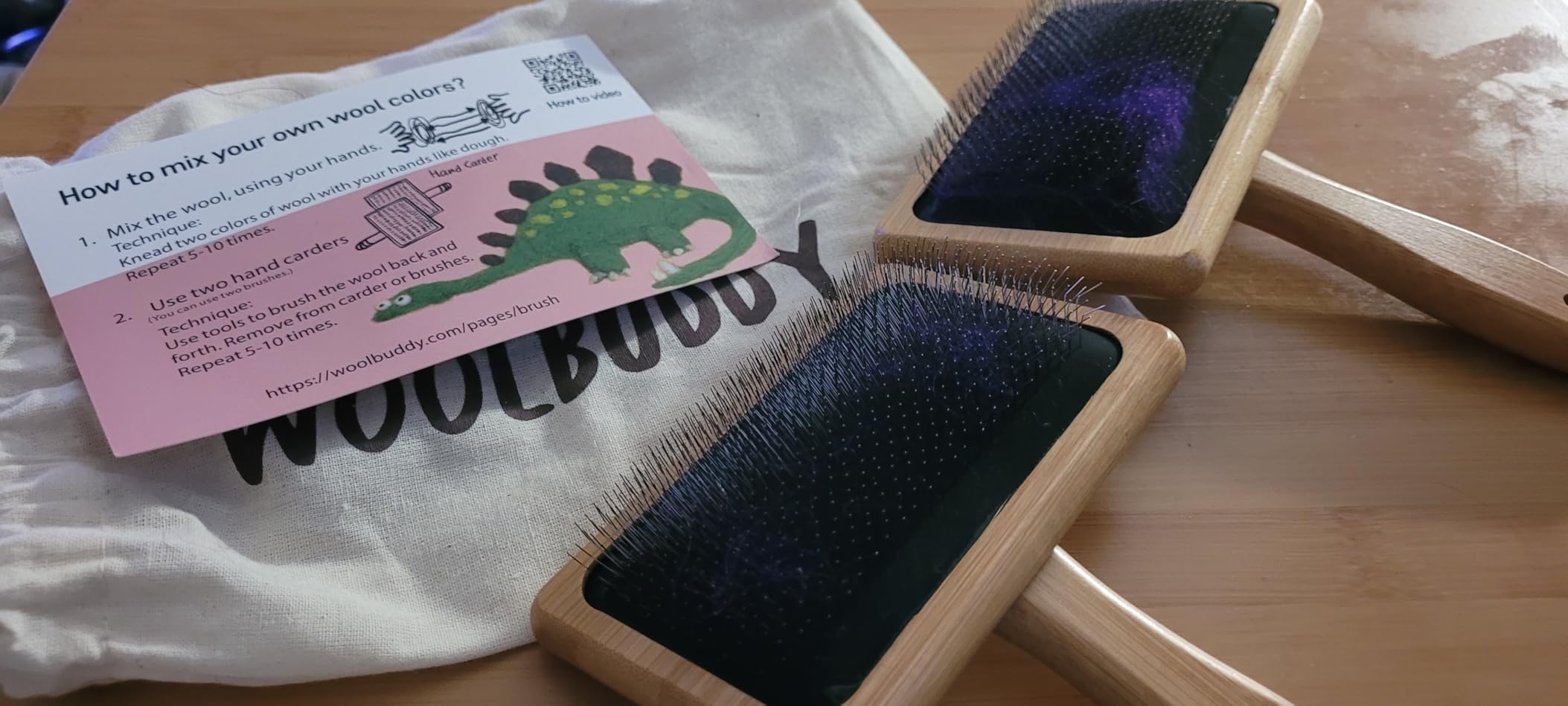 Woolbuddy Wool Carder Brush Set - Hand Carders for Wool Color Blending - Bamboo Handle Needle Felting Tool with Stainless Steel Pins - Includes Reusable Cotton Bag customer photo 1