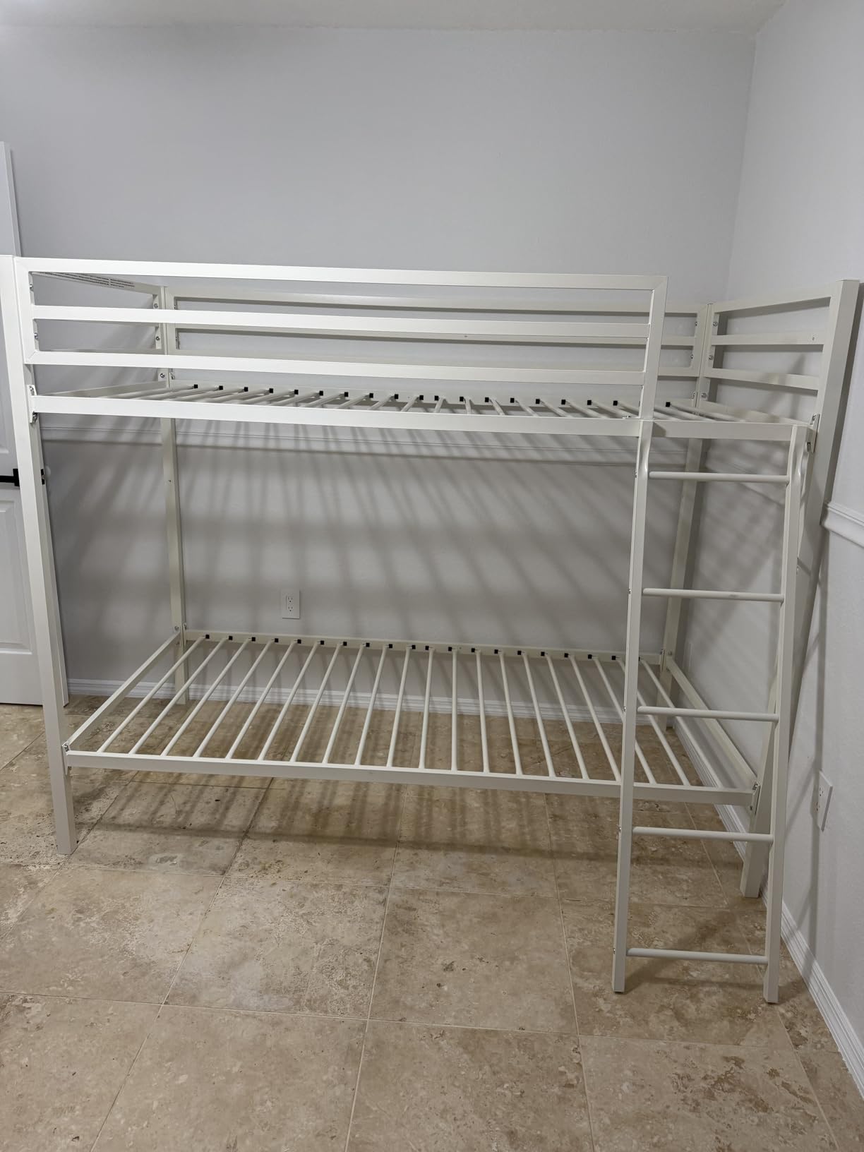 SHA CERLIN Loft Bunk Bed Twin Over Twin Size with Ladder and Guardrail, Heavy Duty Metal Slats Support No Box Spring Needed Small Space Saving Furniture for Bedroom Dorm, White customer photo 2