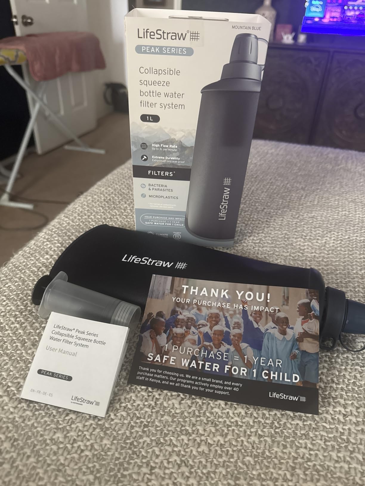 LifeStraw Peak Series - Collapsible Squeeze Bottle Water Filter System - 1L, Mountain Blue customer photo 2